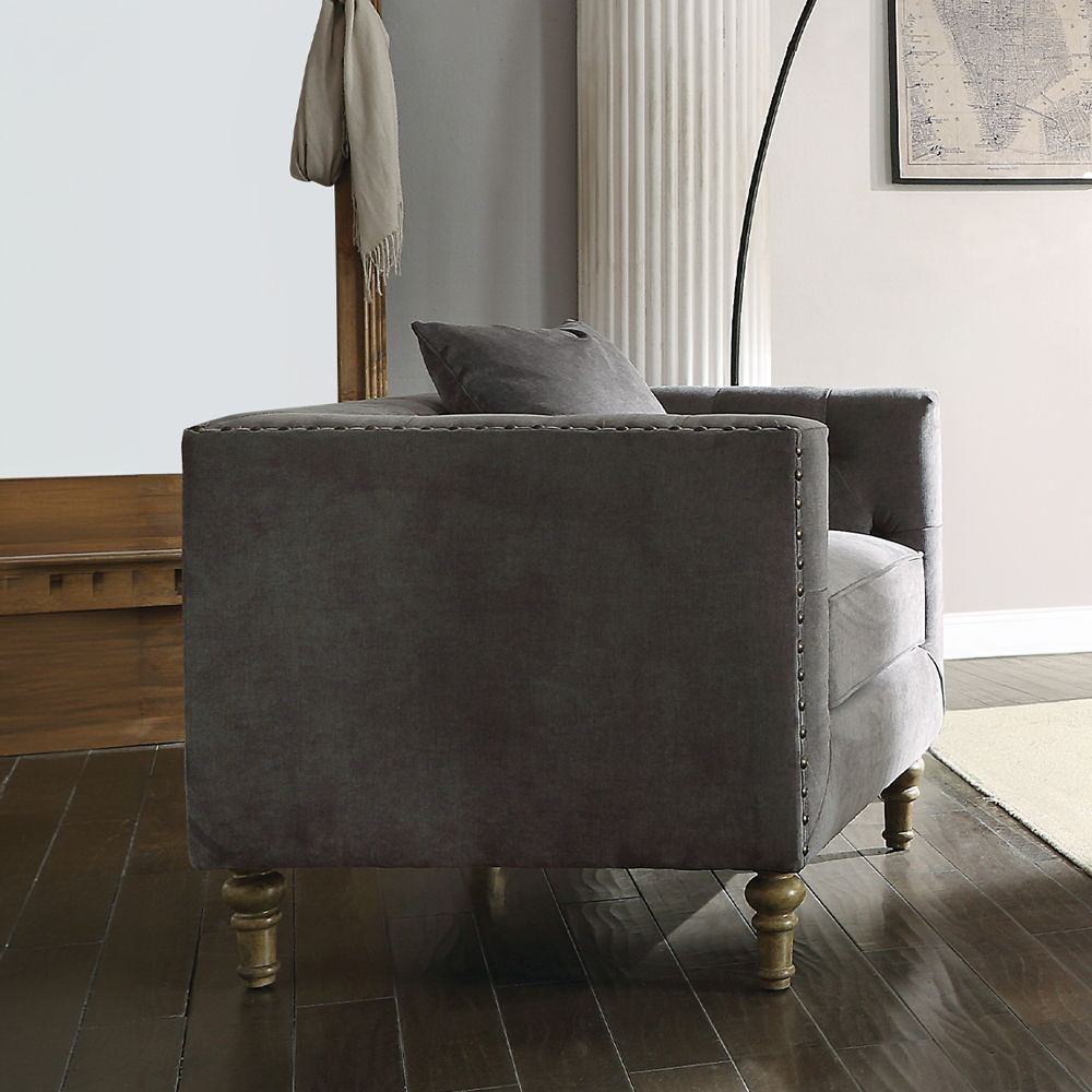 Sidonia - Chair With Pillow - Gray Velvet, dark gray