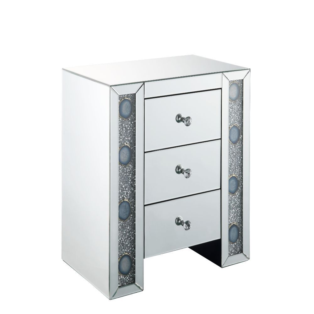 Sonia - Accent Table - Mirrored & Faux Agate Stone, silver