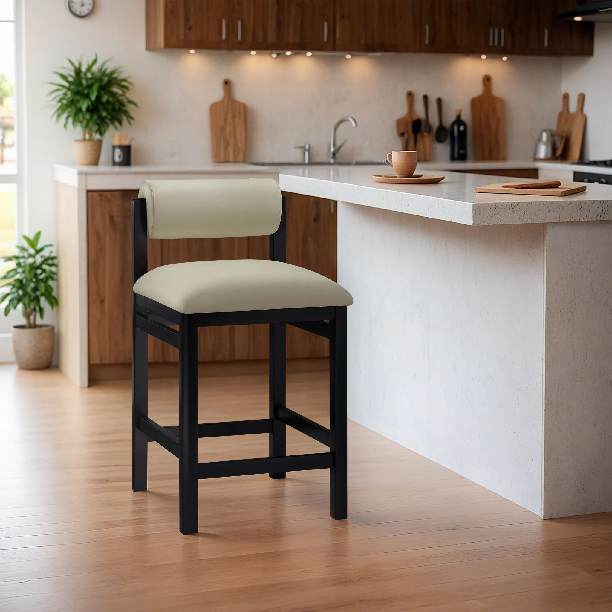 Roundhill - Vegan Leather Upholstered Counter Stool - Taupe