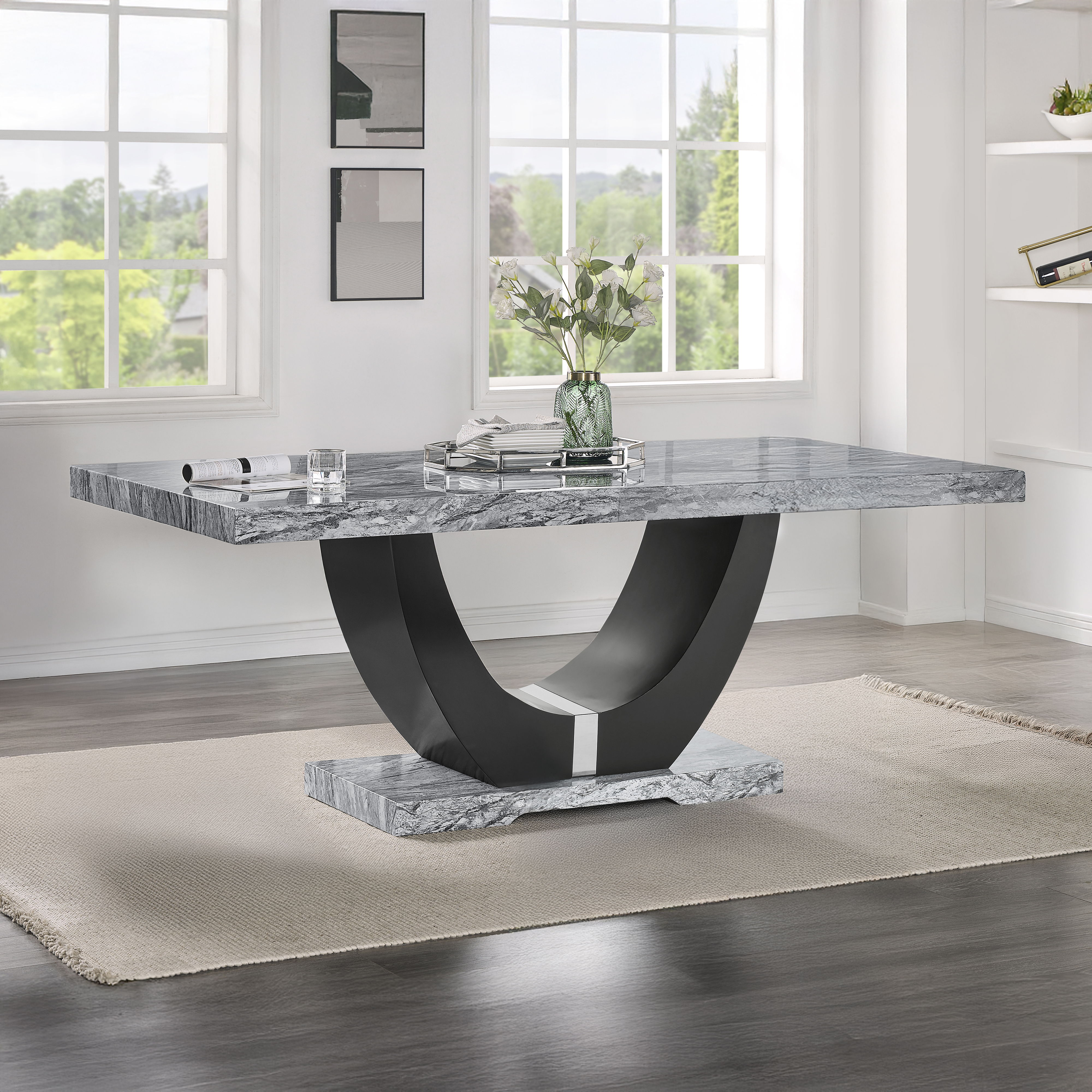 Lyra - Dining Table Top & Base - Gray, dark gray