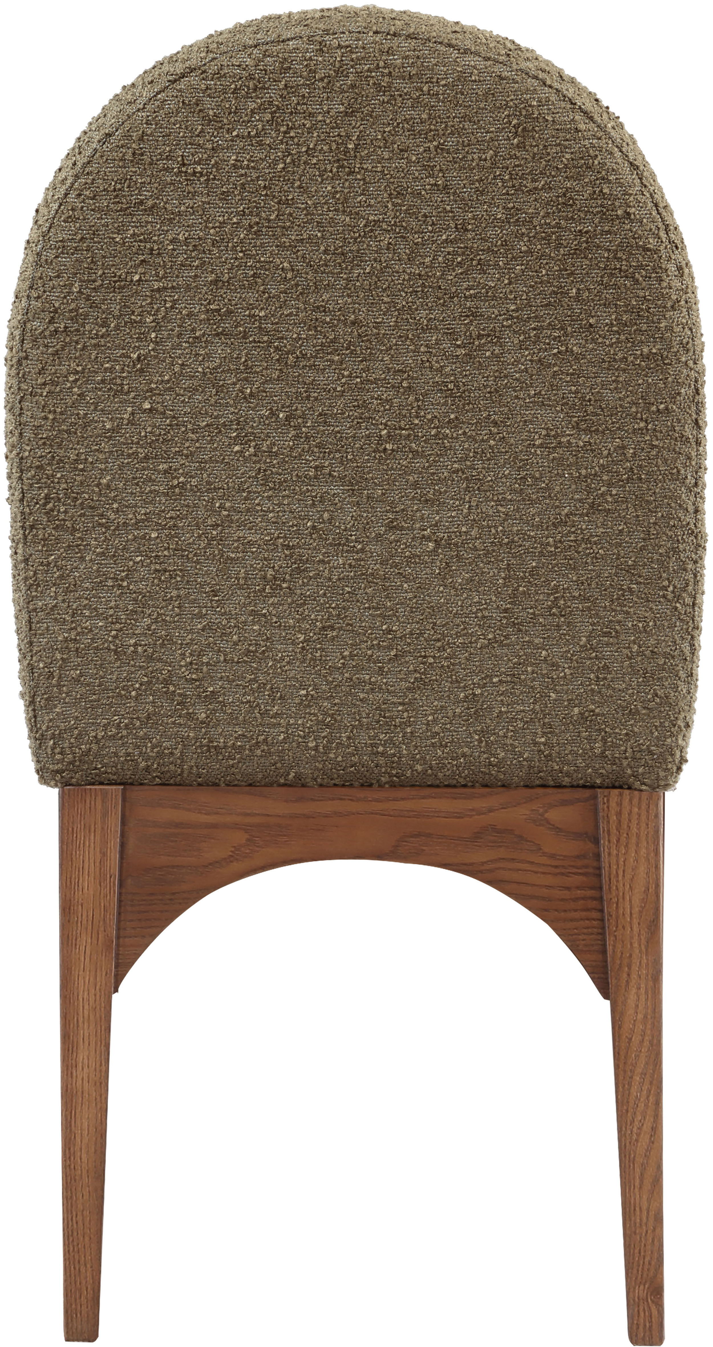 Waldorf - Boucle Dining Side Chair With Brown Legs - Olive