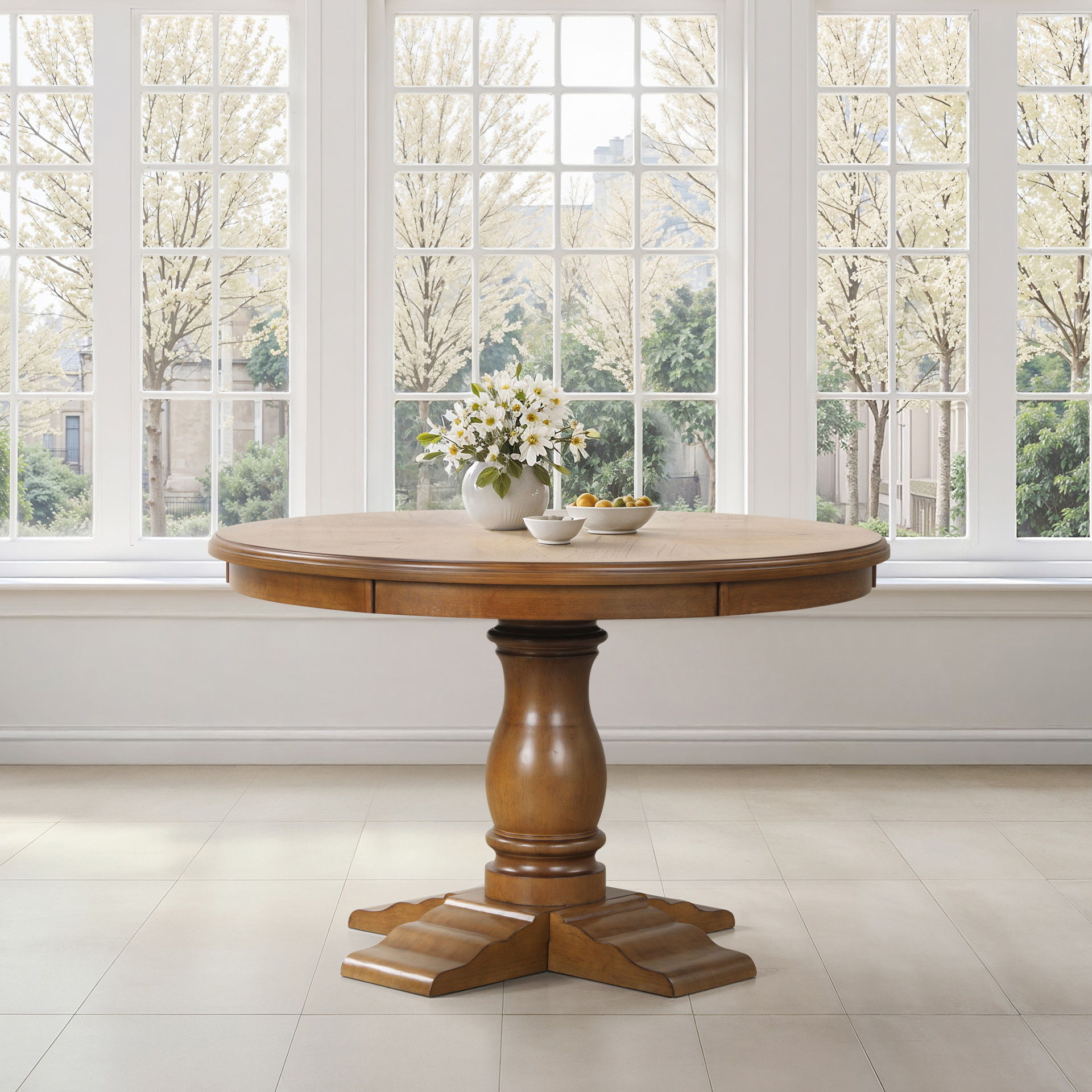 Sunset - 48" Round Dining Table - Brown, dark brown