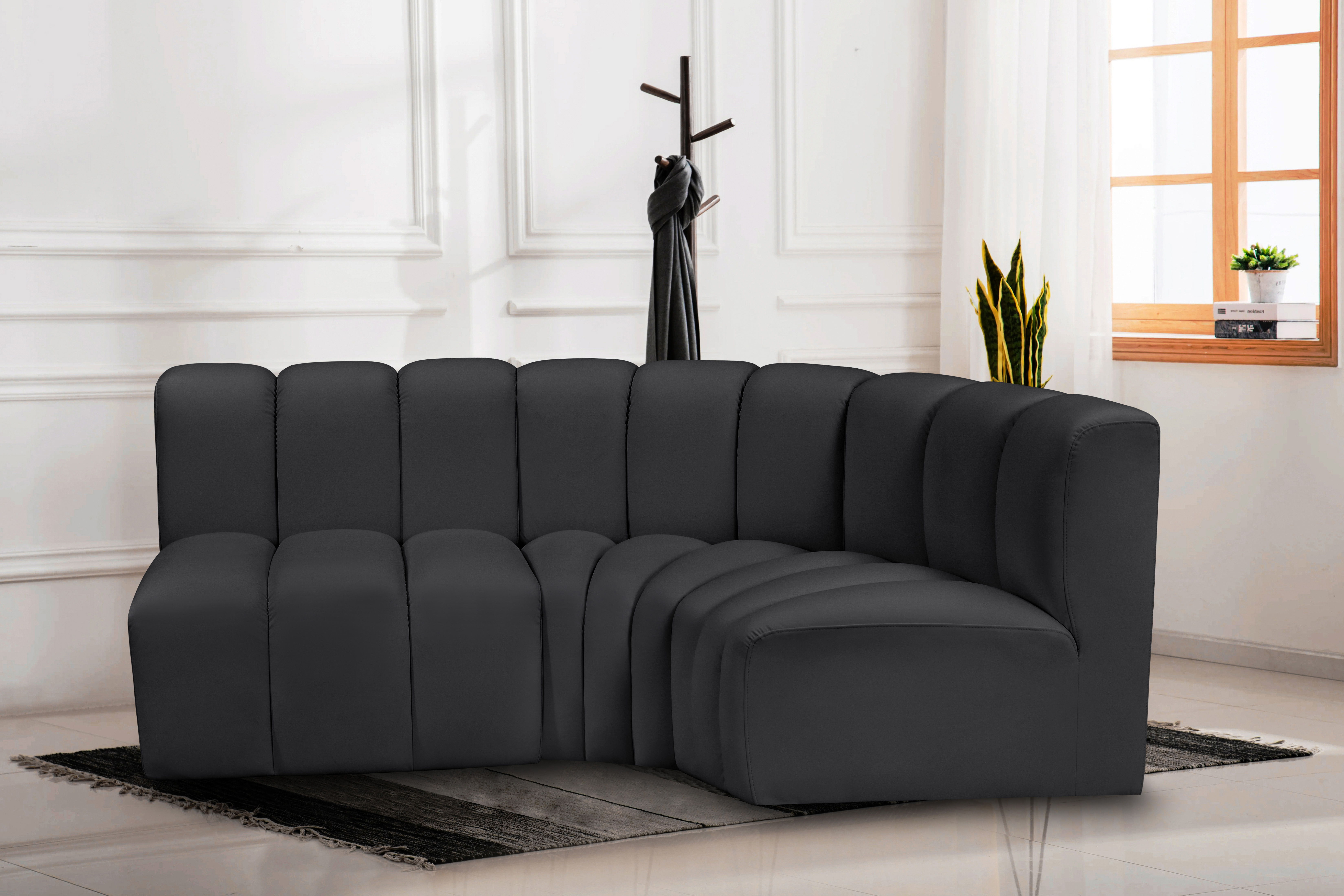 Arc - Faux Leather 3 Piece Sofa - Black