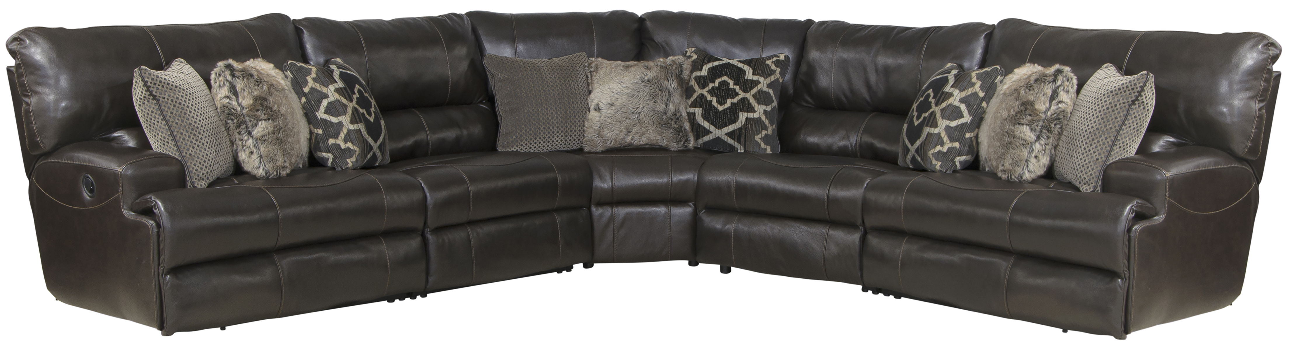 Como - 5 Piece Italian Leather Match Manual Reclining Sectional With 2 Reclining Seats - Chocolate