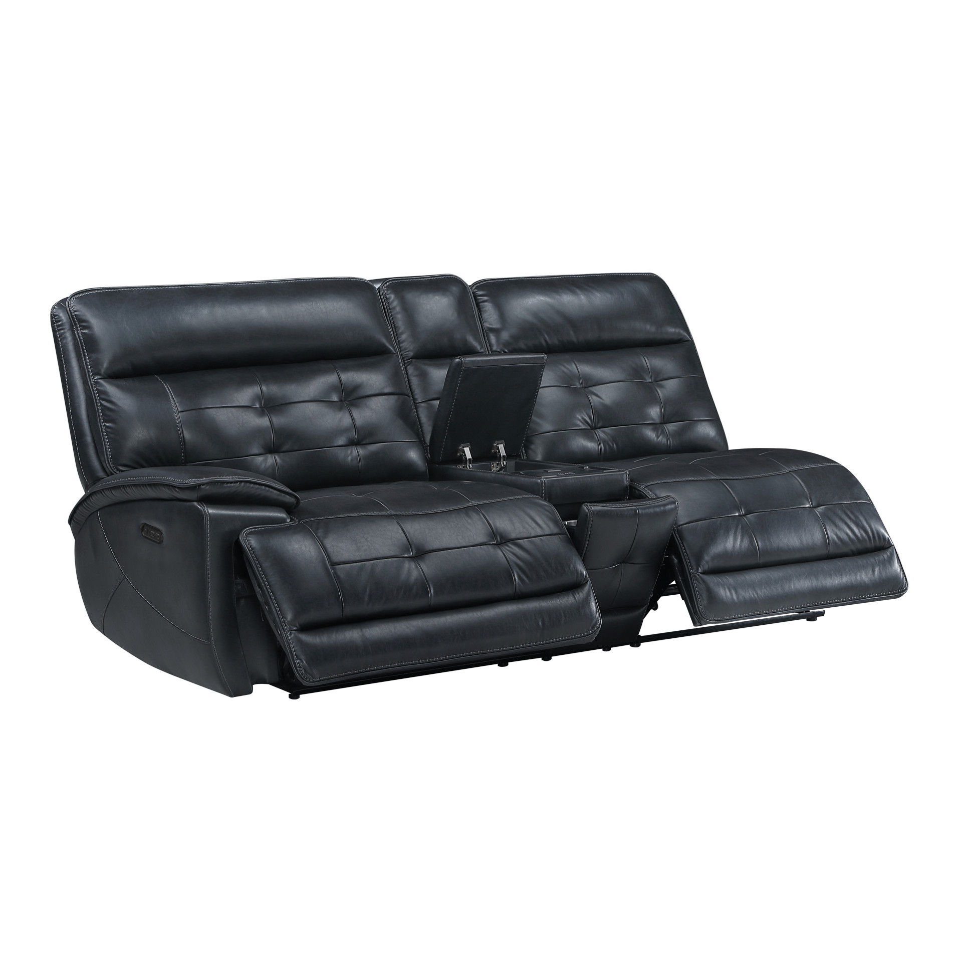 Warner - LAF Console Loveseat With 2 Power Fabric And Headrest - Black