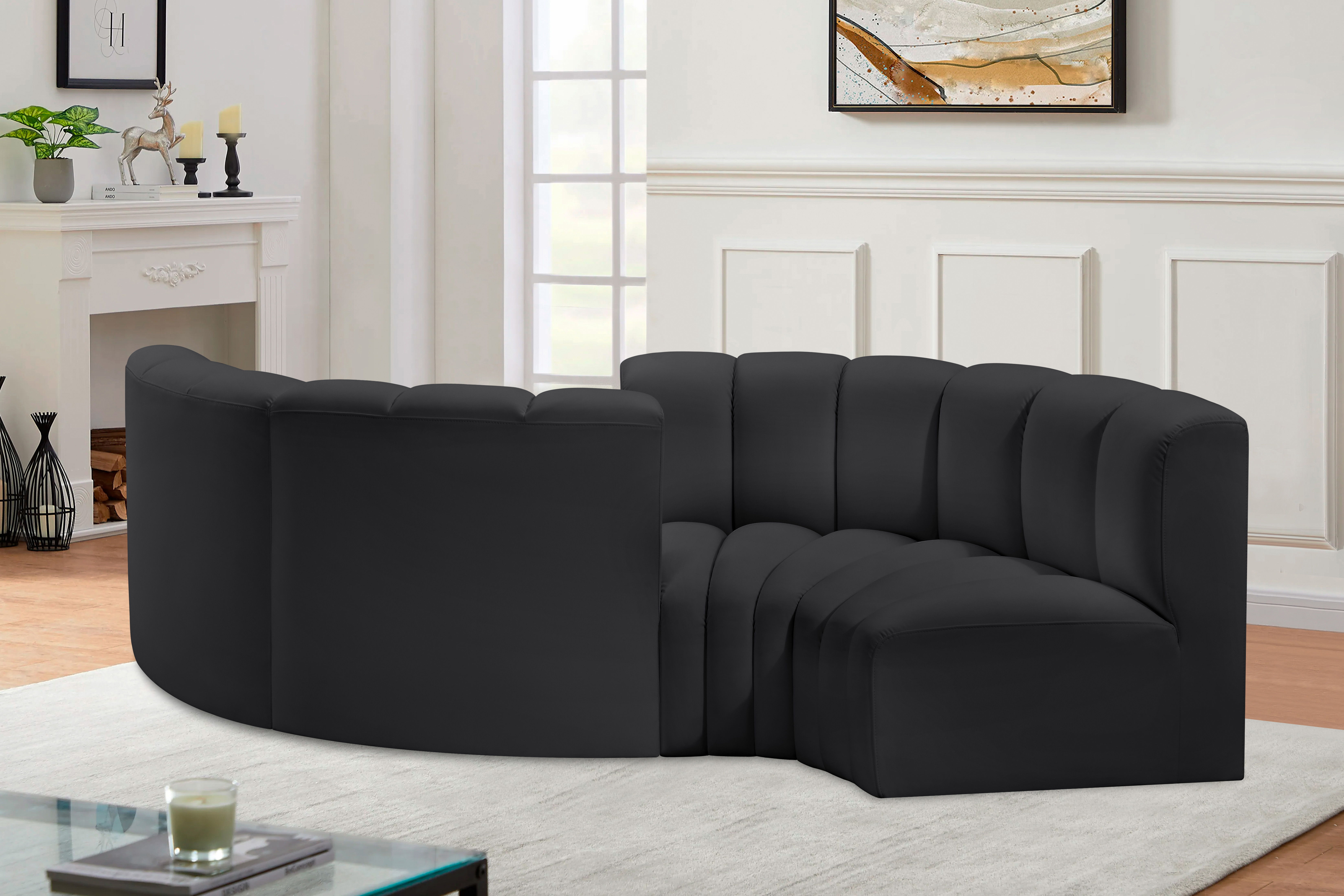 Arc - Faux Leather 4 Piece Curved Modular Sofa - Black