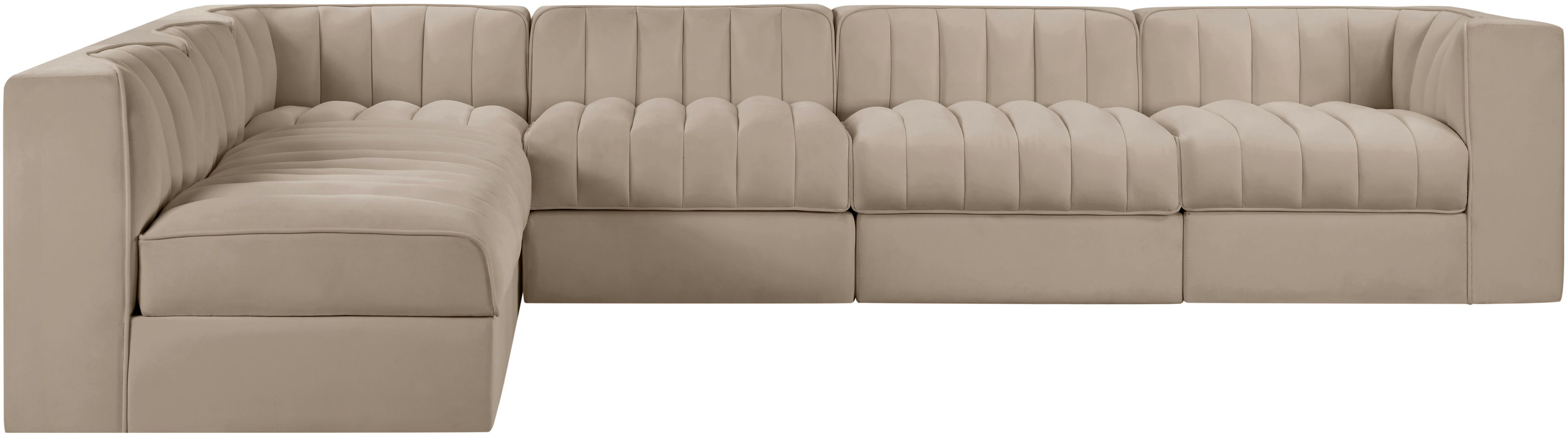 Rummi - Velvet Performance Fabric Upholstered 6 Piece Modular Sectional - Beige