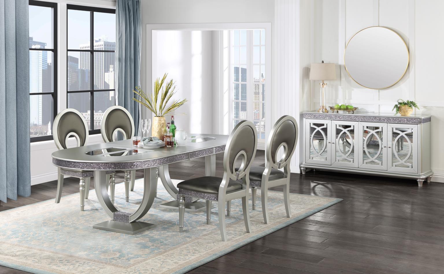D107 - 5 Piece Dining Room Set (Table, 4 Side Chairs) - Pearl Silver