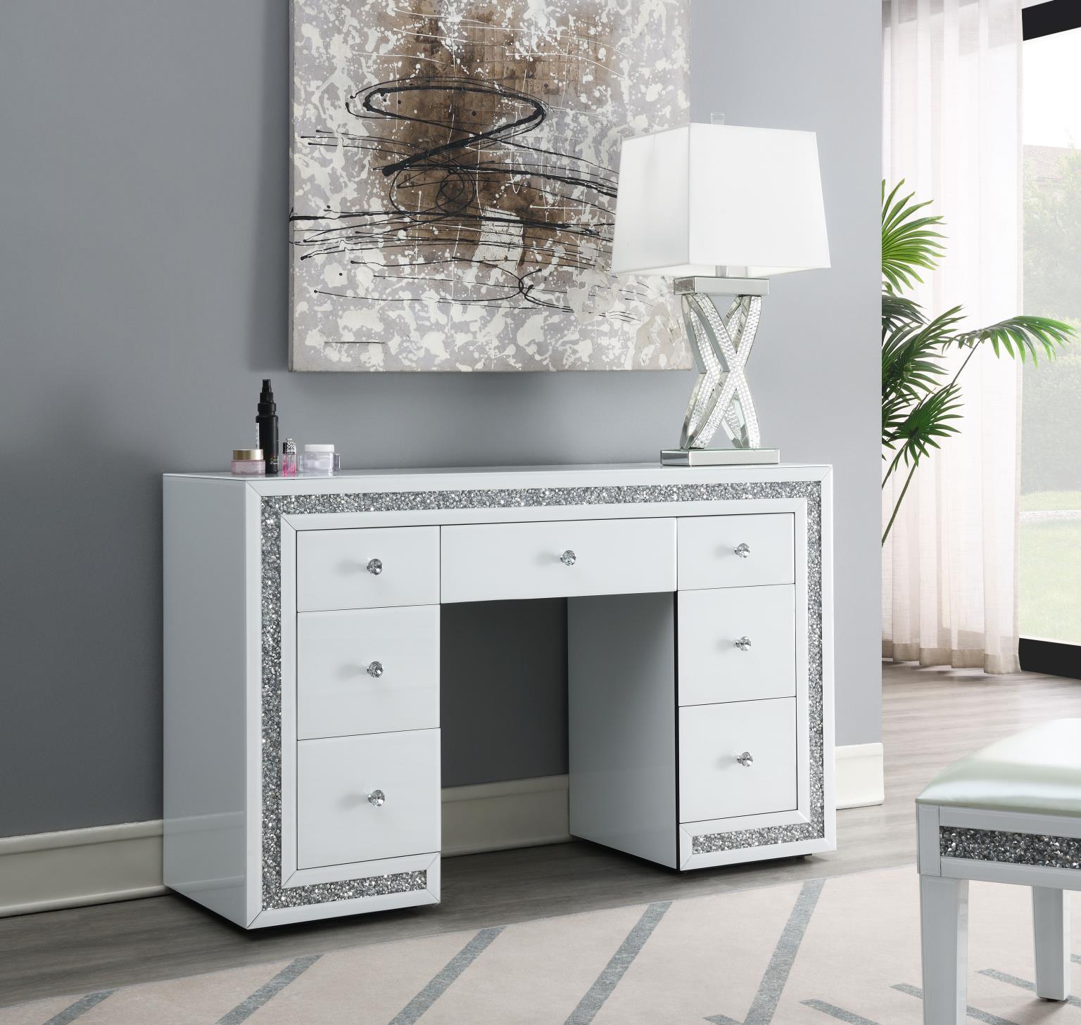 G-325 - Glamour Vanity Set (Dresser + Mirror Bluetooth Speaker With Lights) - White
