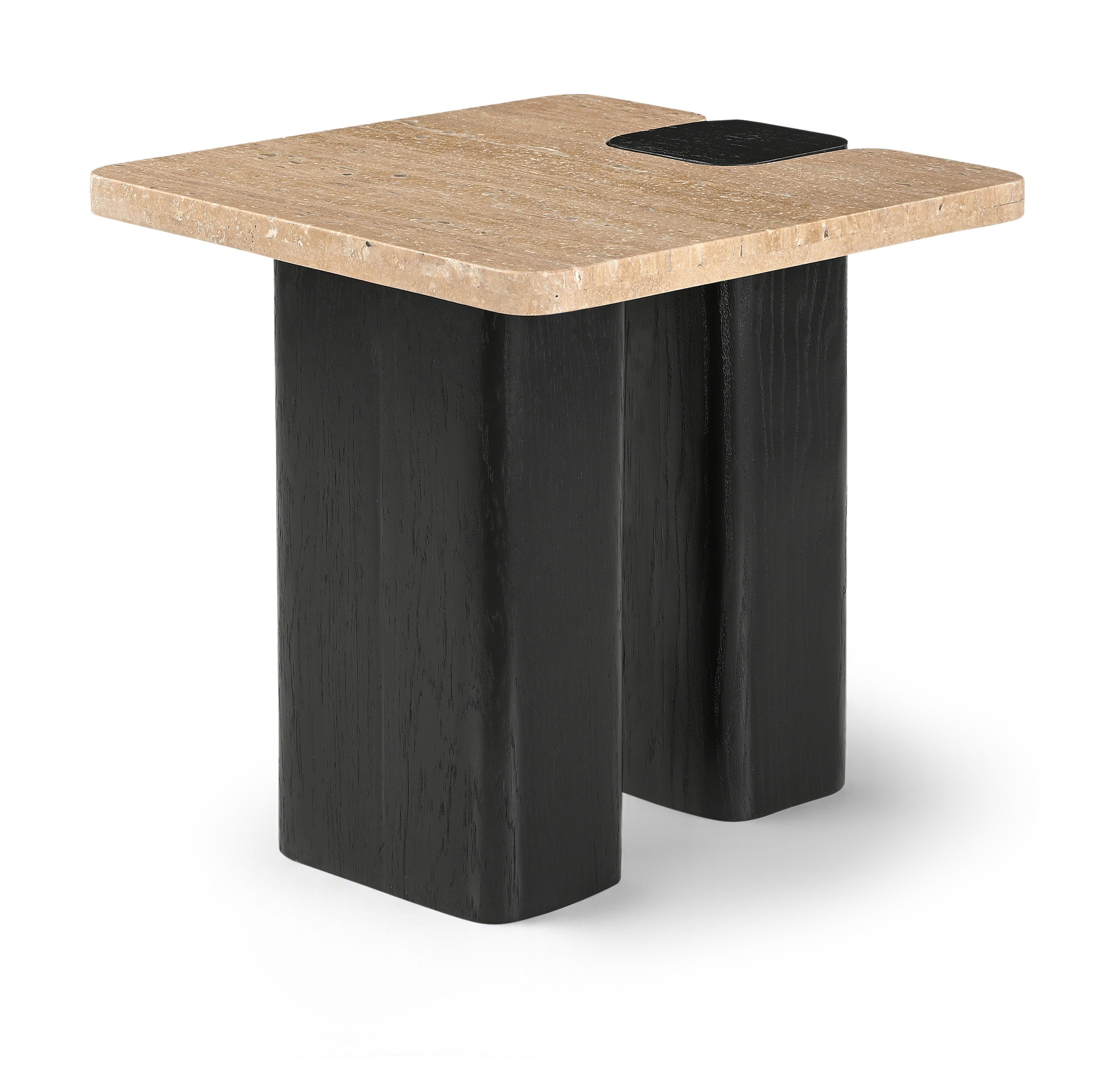 Ravenna - Genuine Travertine Top And Oak Wood Base End / Side Table - Natural