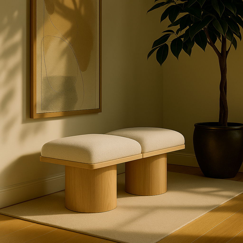 Pavilion - 36" 2 Piece Modular Bench With Natural Base - Cream
