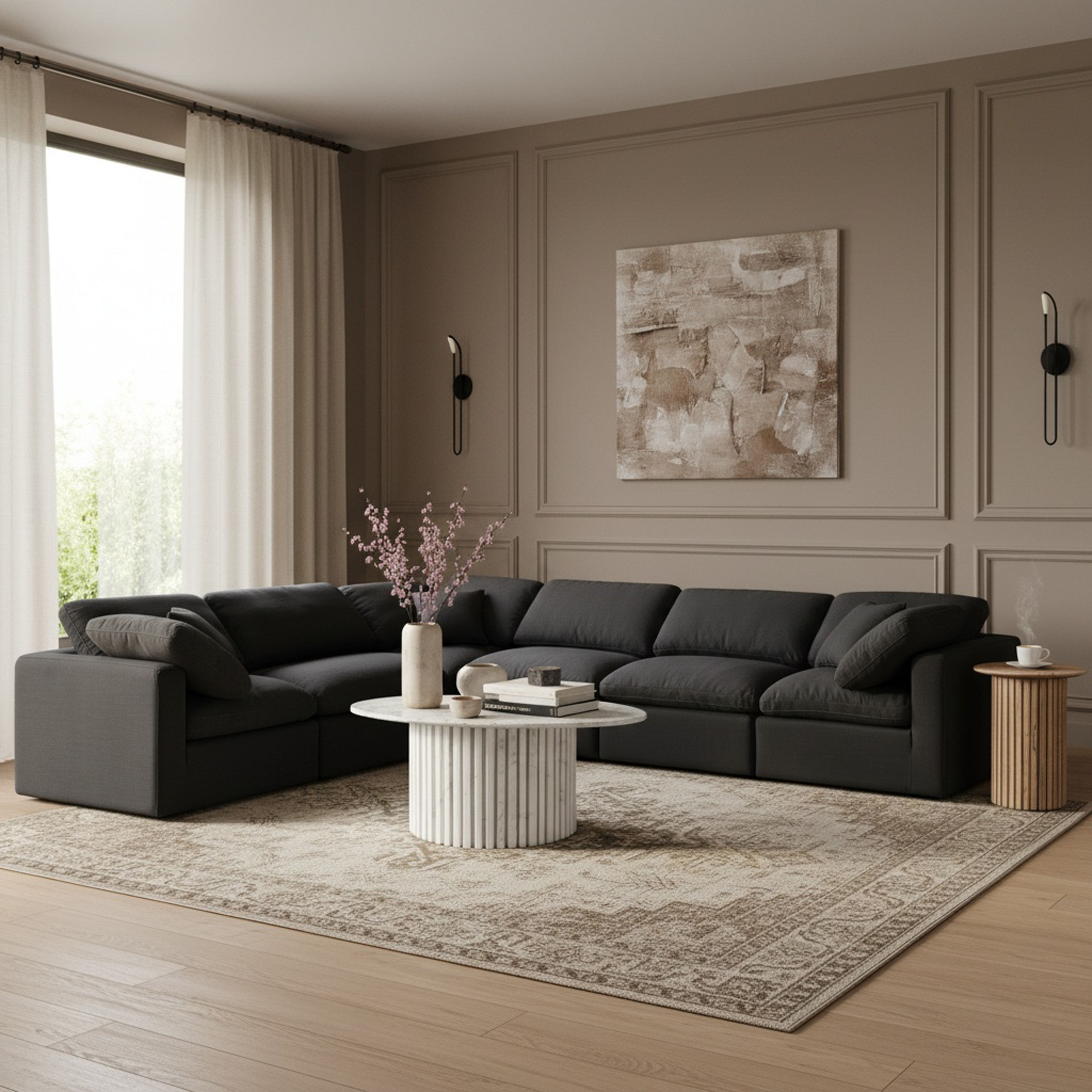 Indulge - Linen 6 Piece Modular Corner Sectional - Black