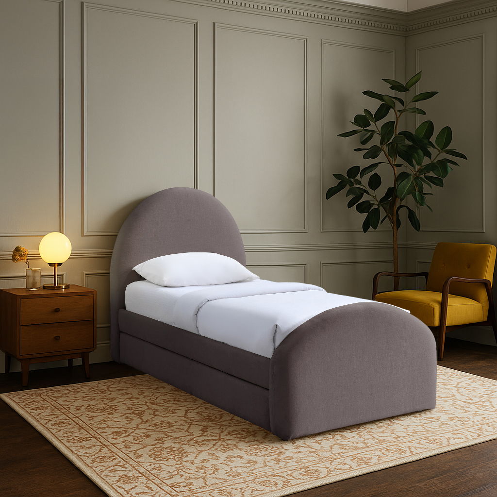 Andaz - Chenille Fabric Upholstered Twin Trundle Bed - Purple