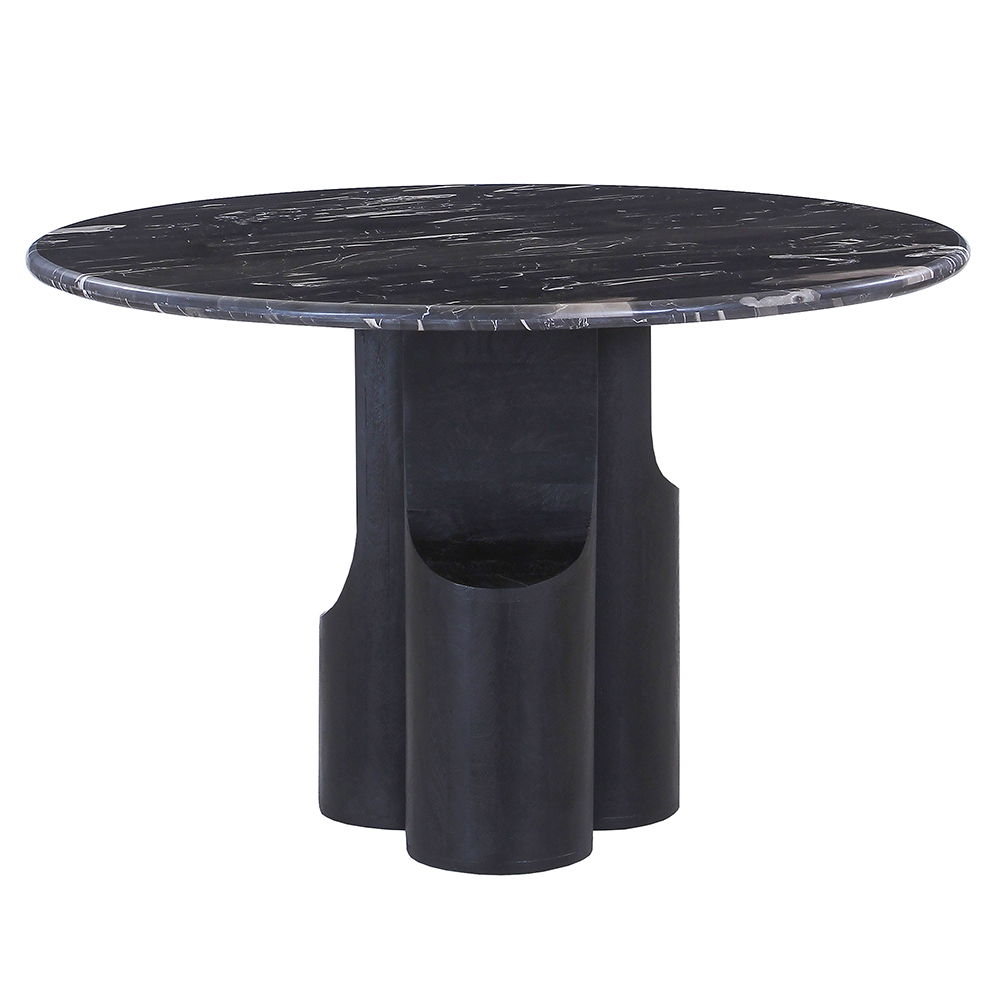 Kinton - Round Dining Table With Natural Marble Top - Black, black, view 7