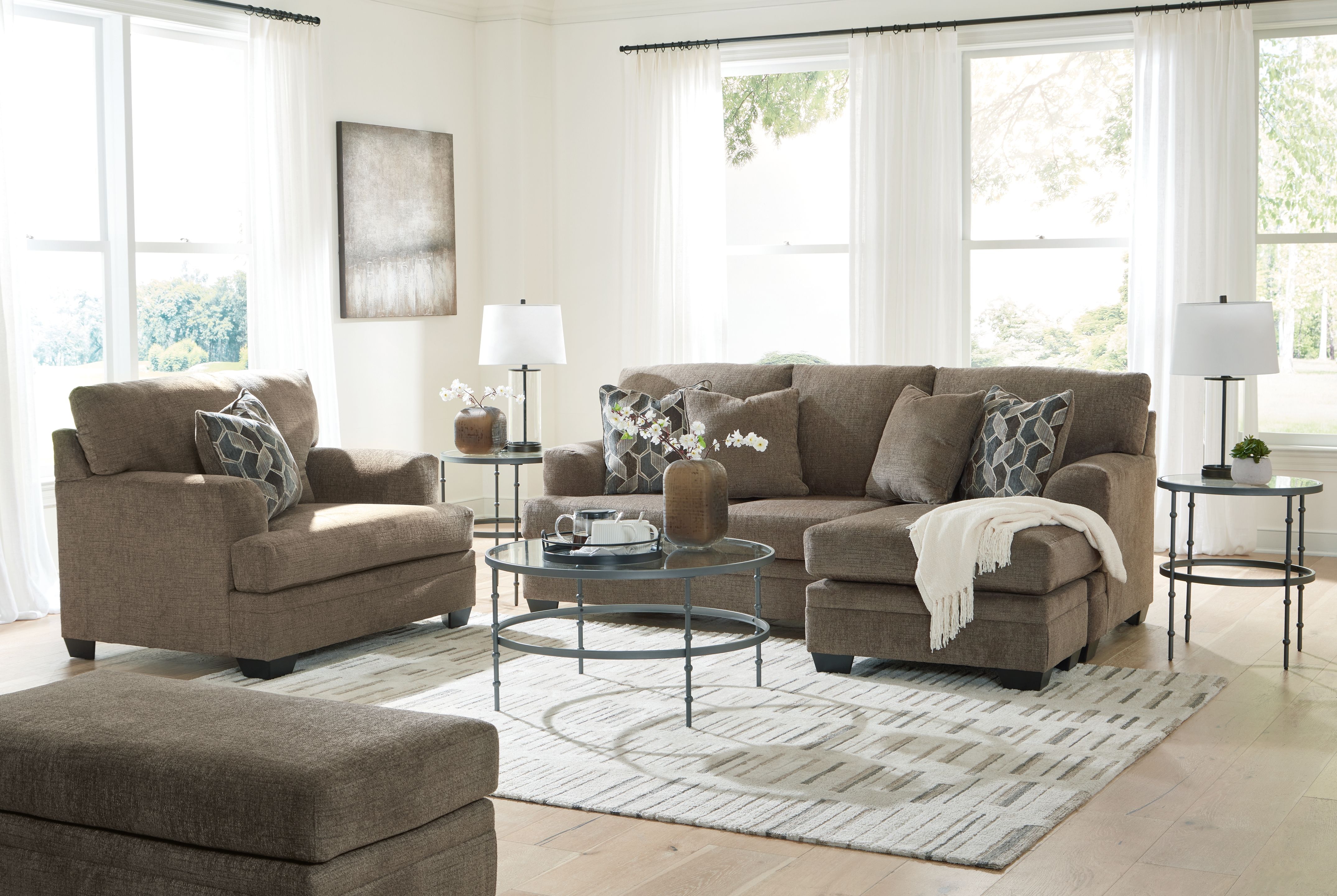 Ashley Stonemeade - Nutmeg - 3 Pc. - Sofa Chaise, Chair And A Half, Ottoman
