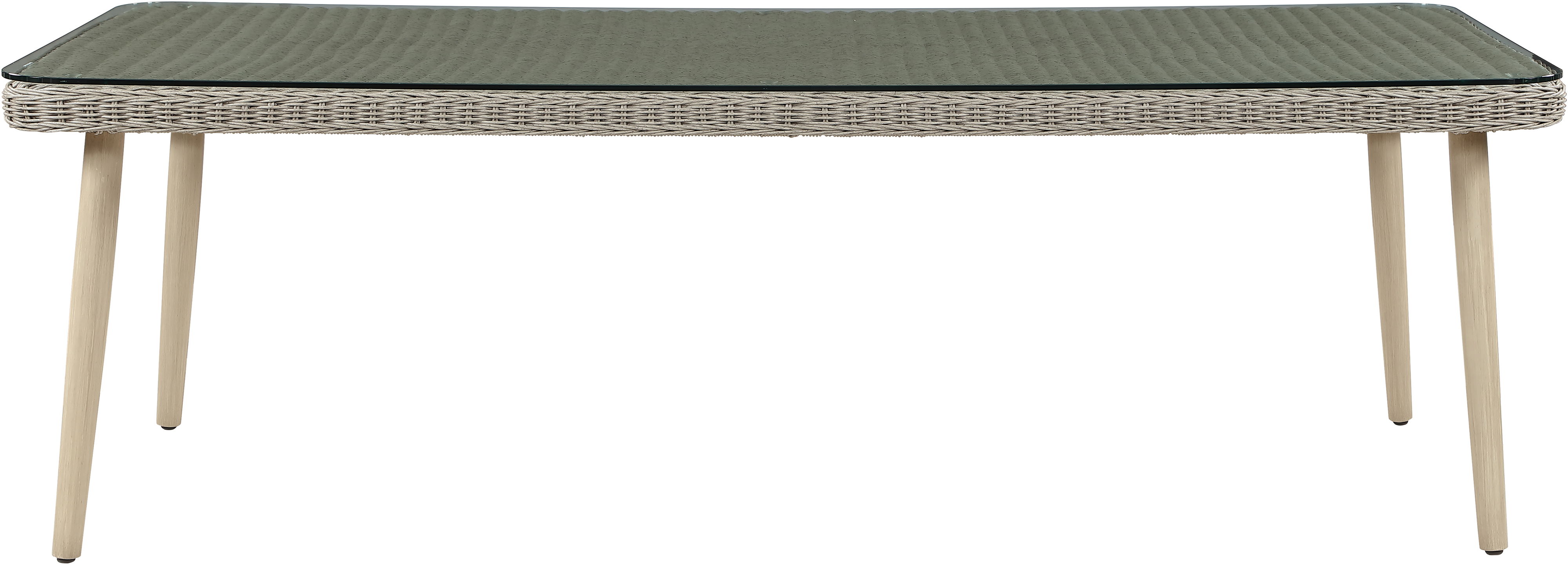 Seacrest - 96" Tempered Glass Top And Wicker Outdoor Patio Dining Table - Taupe