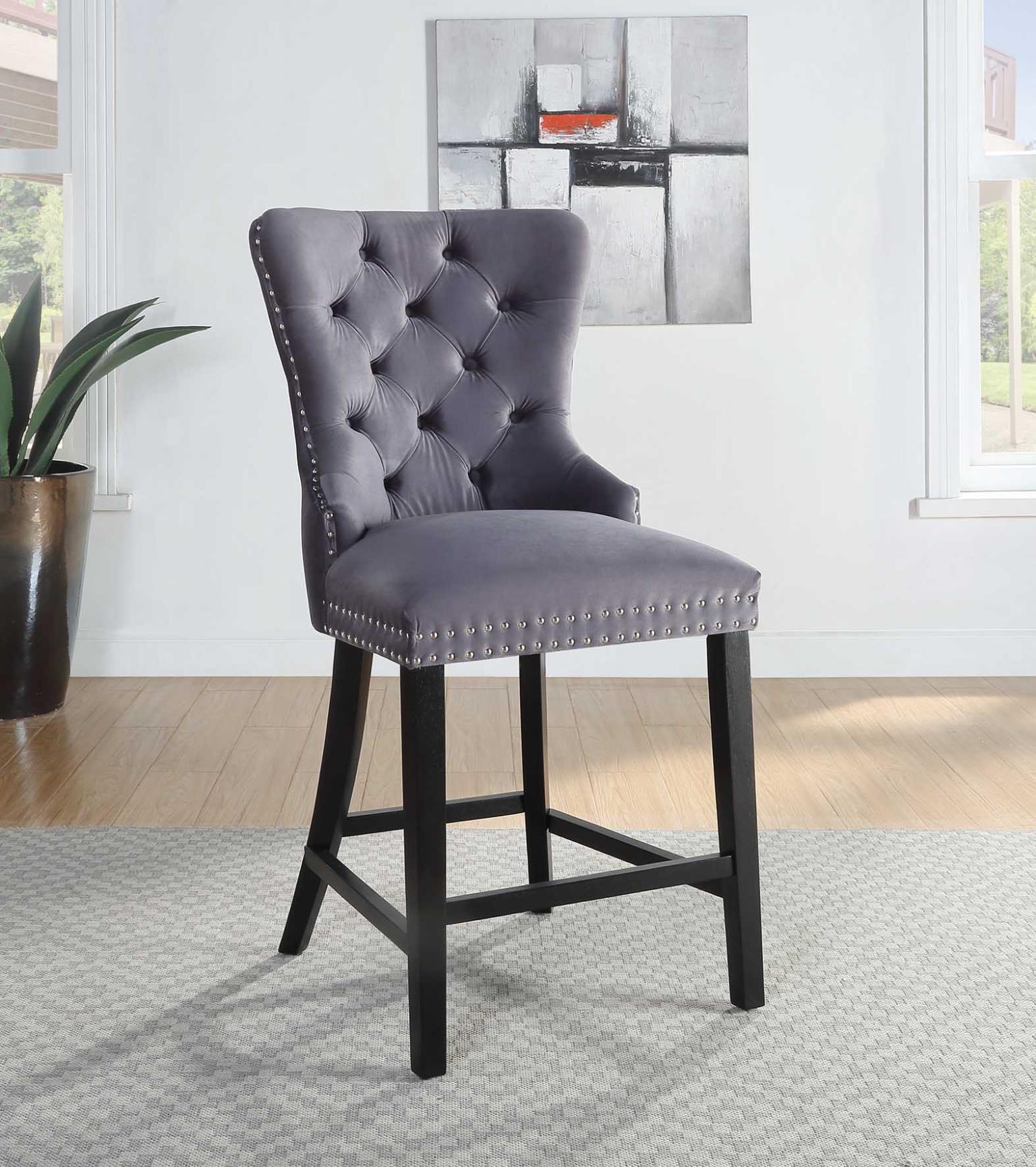 D2081 - Velvet Counter Chair (Set of 2) - Dark Gray