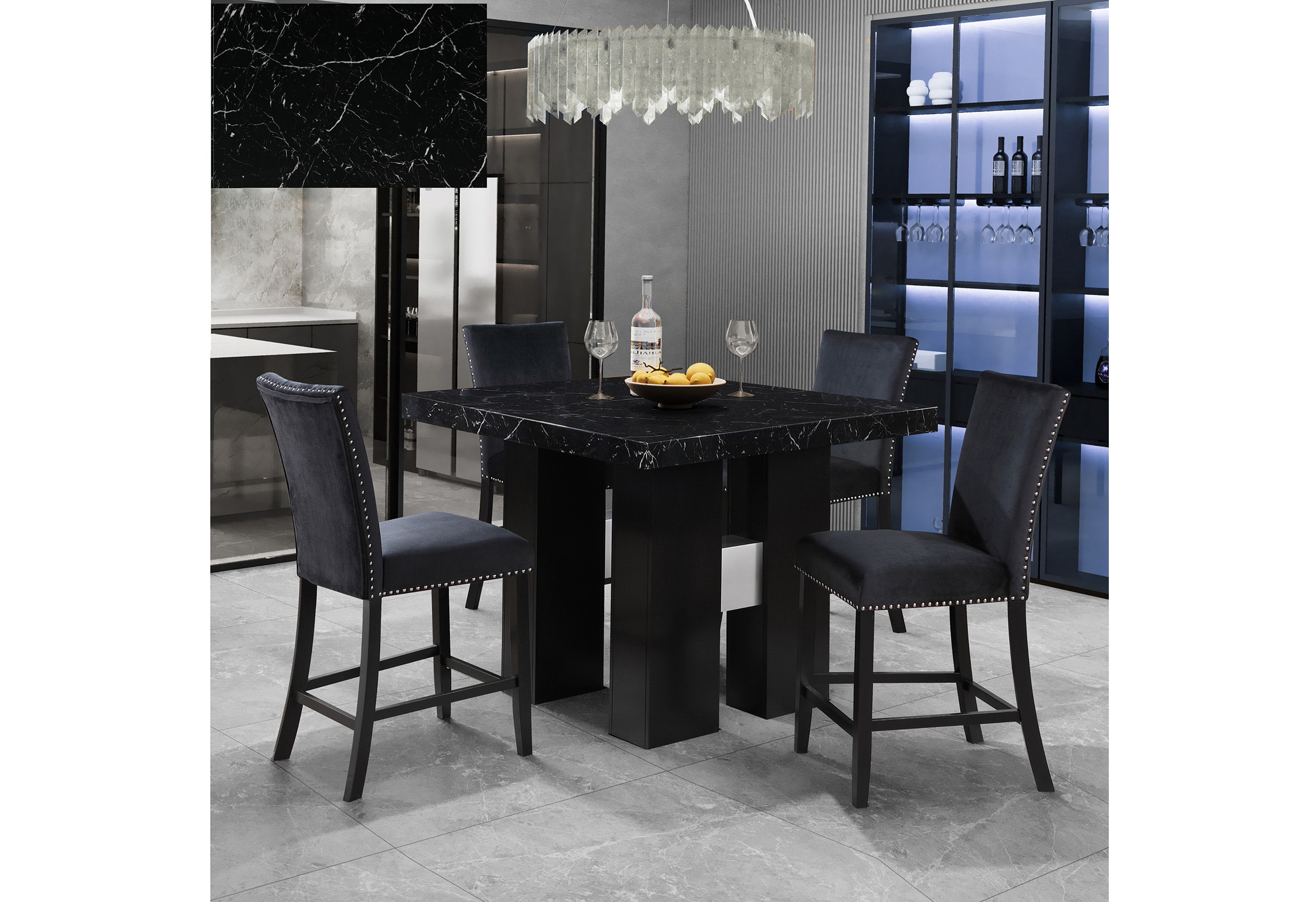 7 Pc · Black Bar Table And 6 Bar Stools
