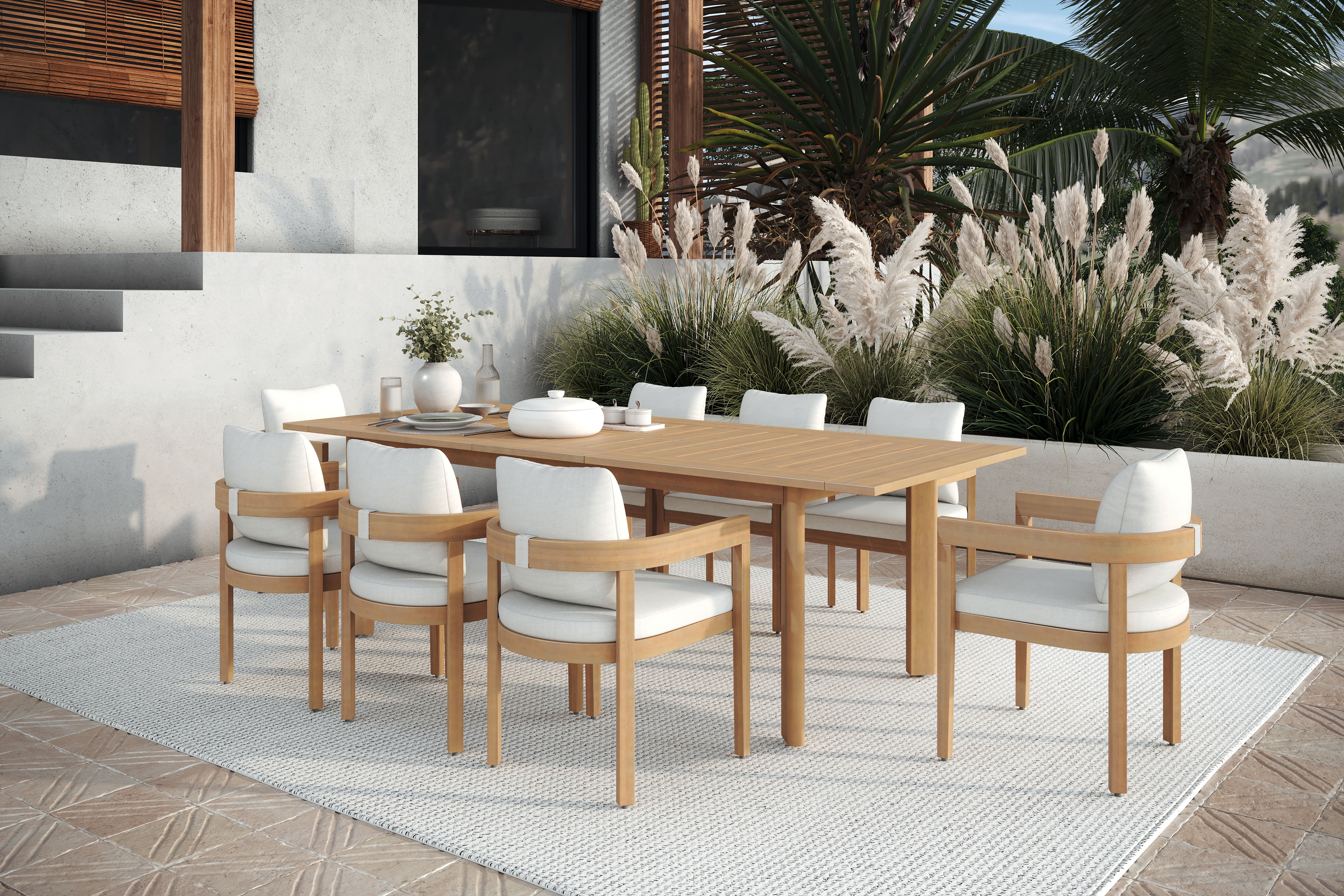 Wesley - Patio 9 Piece Dining Set Table & 8 Chairs - White