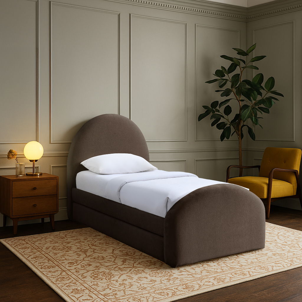 Andaz - Chenille Fabric Upholstered Twin Trundle Bed - Brown