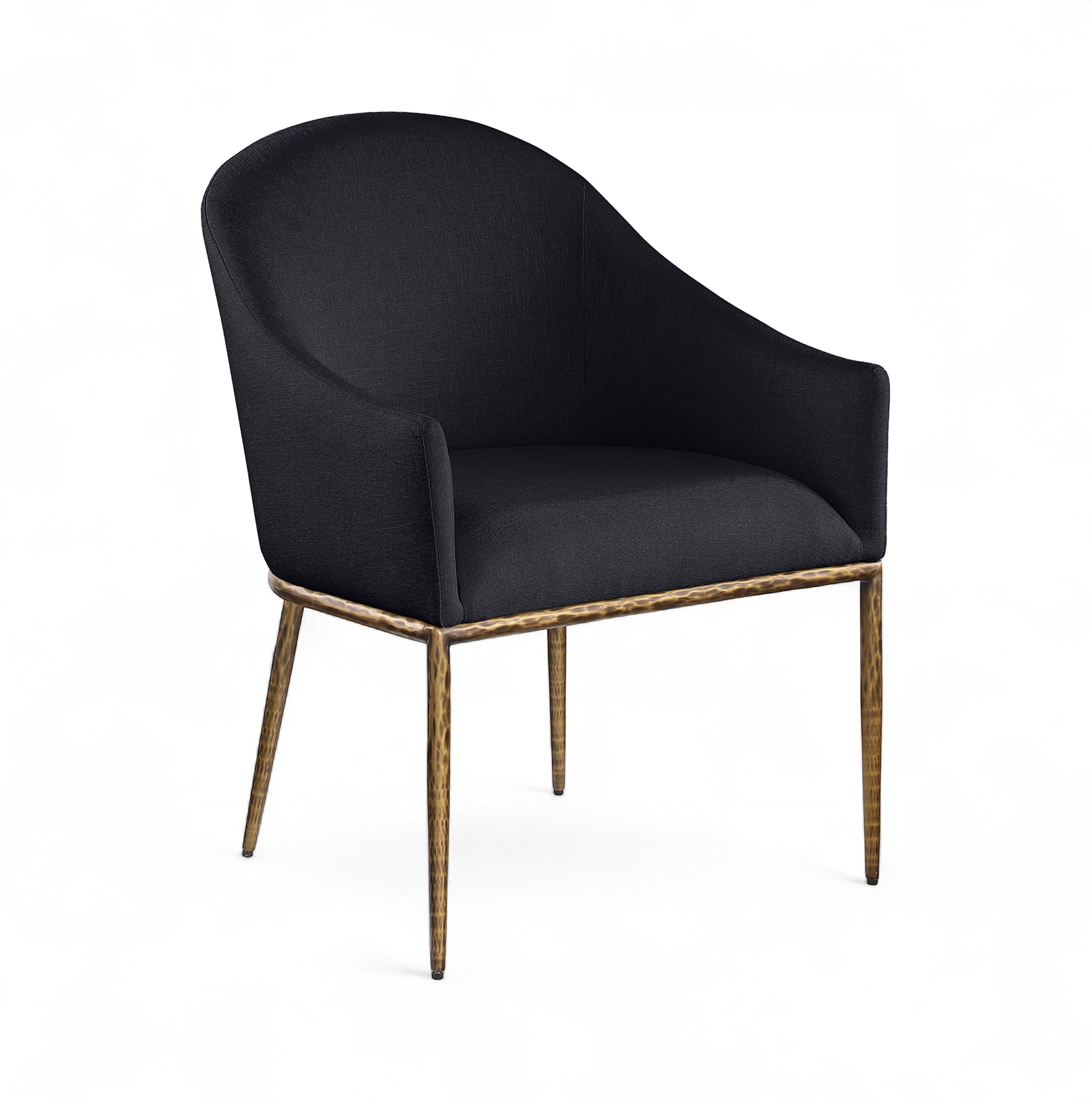 Ferro - Linen Textured Performance Fabric Upholstered Dining Arm Chair - Black / Gold