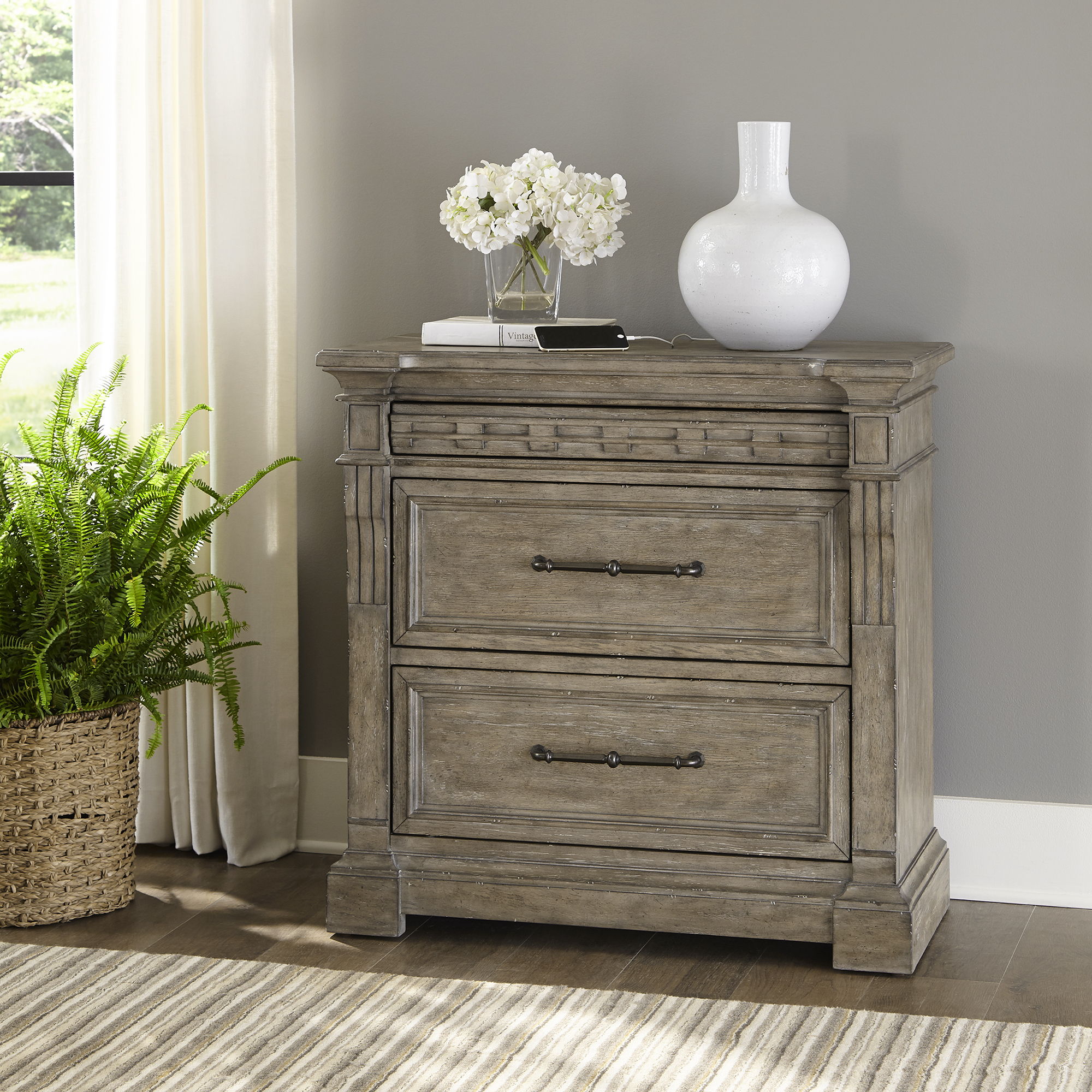 Liberty Furniture Town & Country - Bedside Chest with Charging Station - Medium Brown