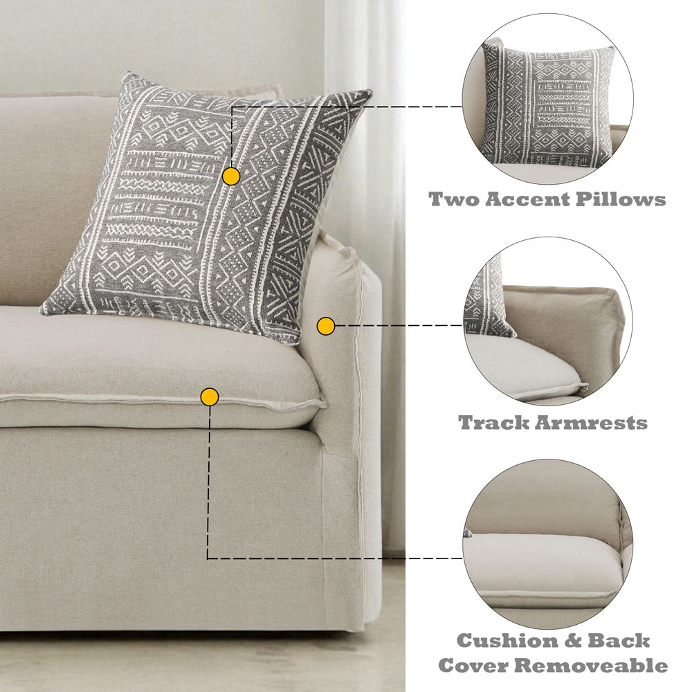 Upendo - Loveseat With 2 Pillows - Beige Linen, beige, view 8