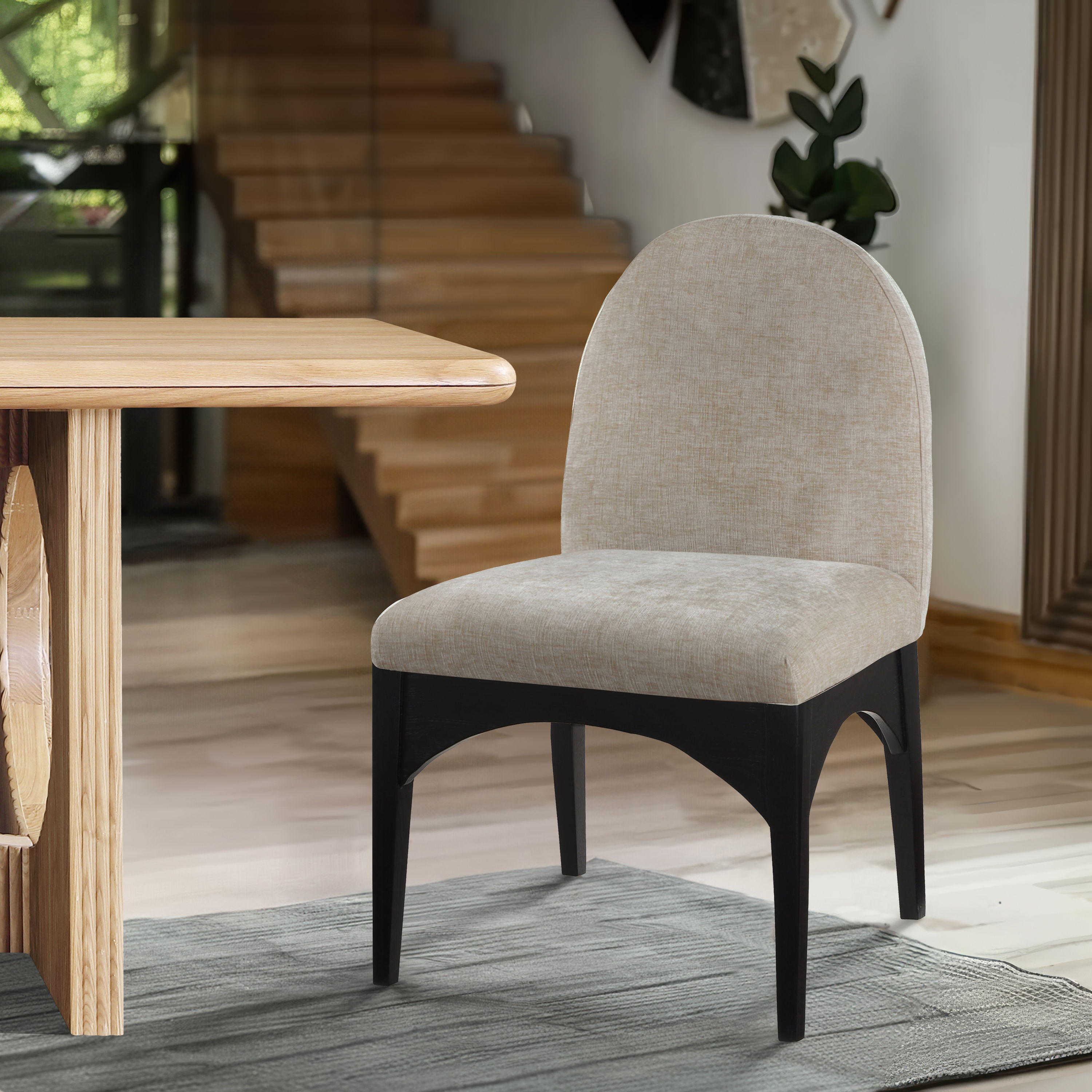Waldorf - Chenille Dining Side Chair With Black Legs - Beige