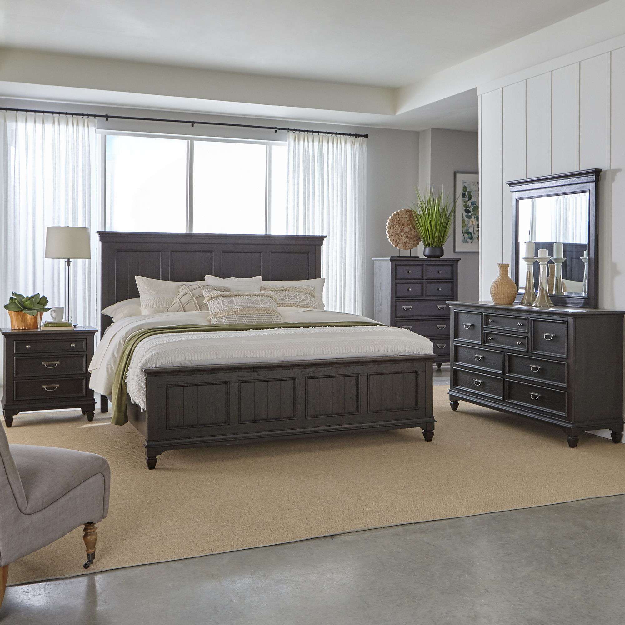 Liberty Furniture Allyson Park - Queen Panel Bed, Dresser & Mirror, Chest, Night Stand - Dark Brown