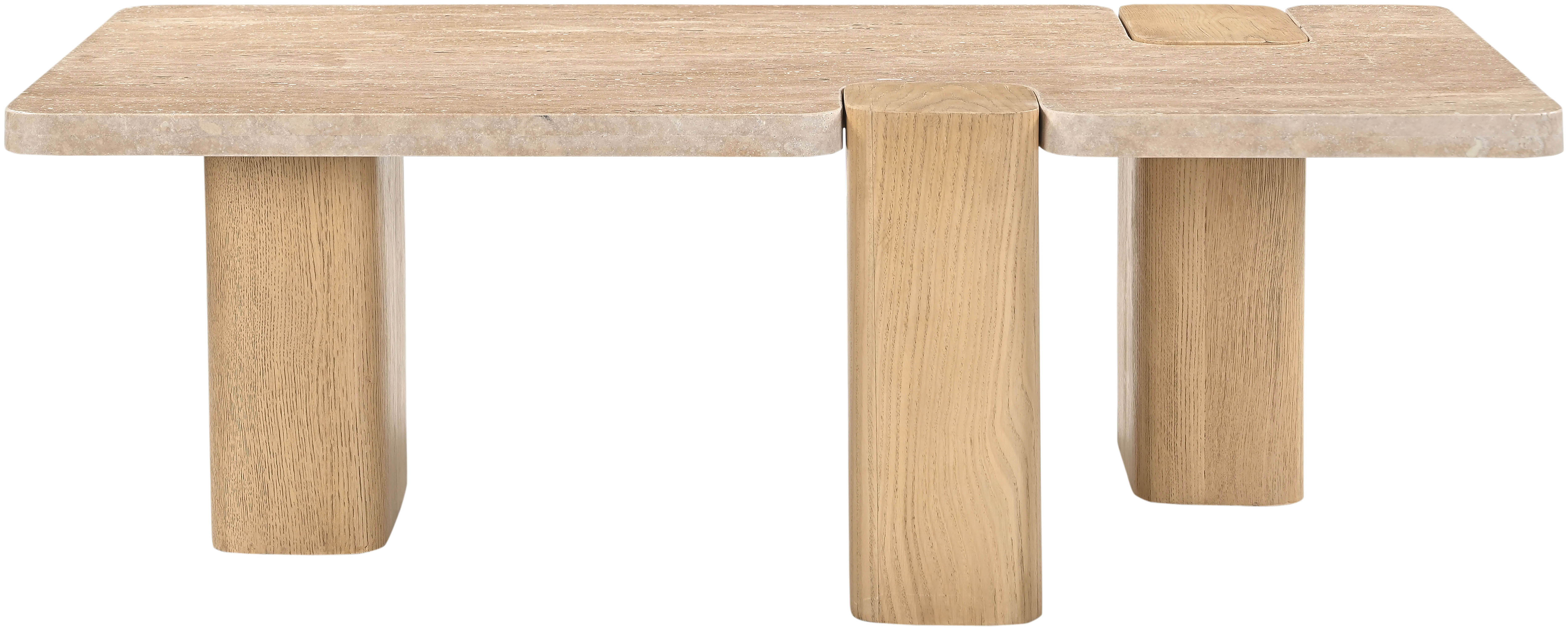 Ravenna - Genuine Travertine and Oak Wood Coffee Table - Natural