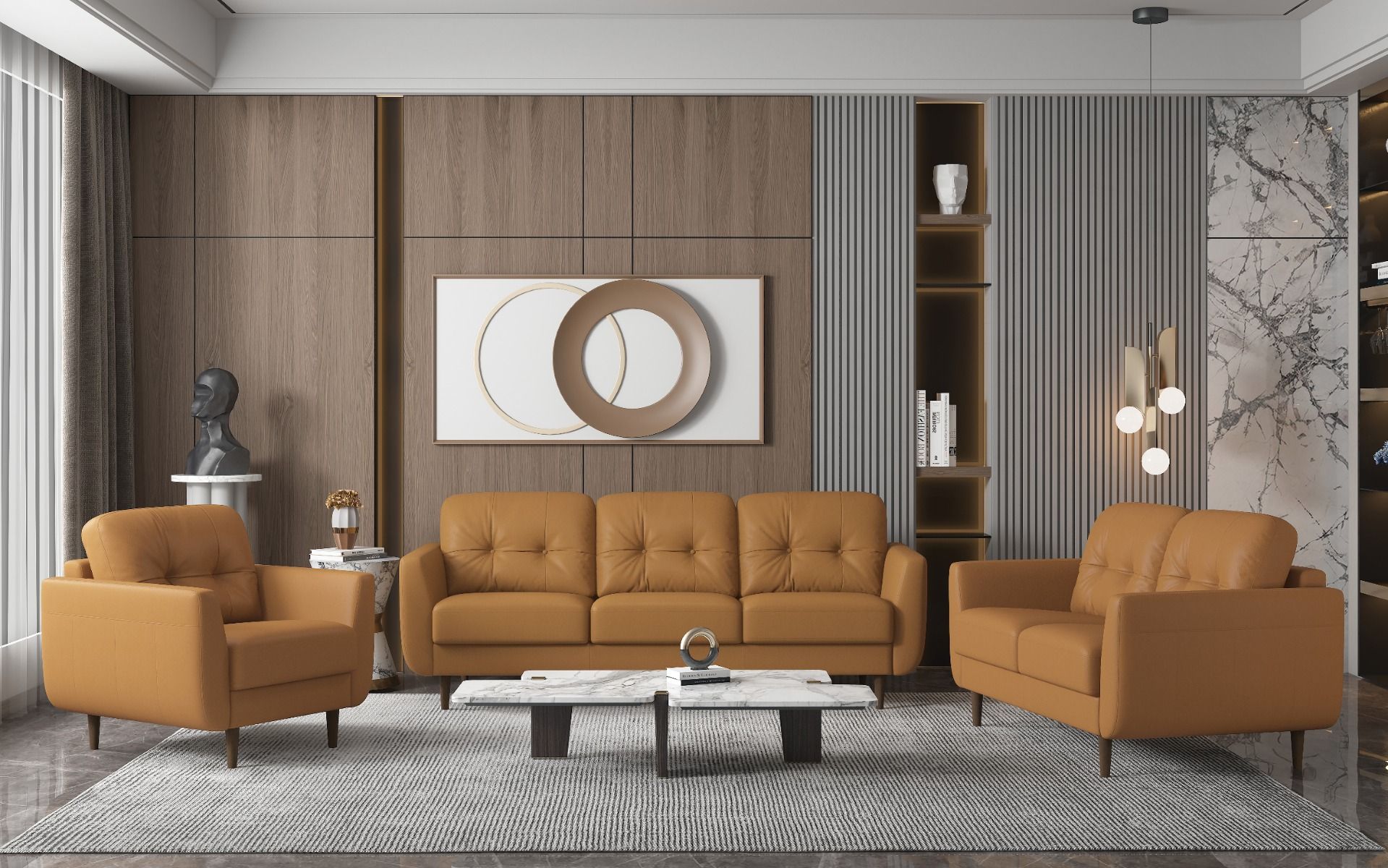 Radwan - Loveseat - Camel Leather, orange