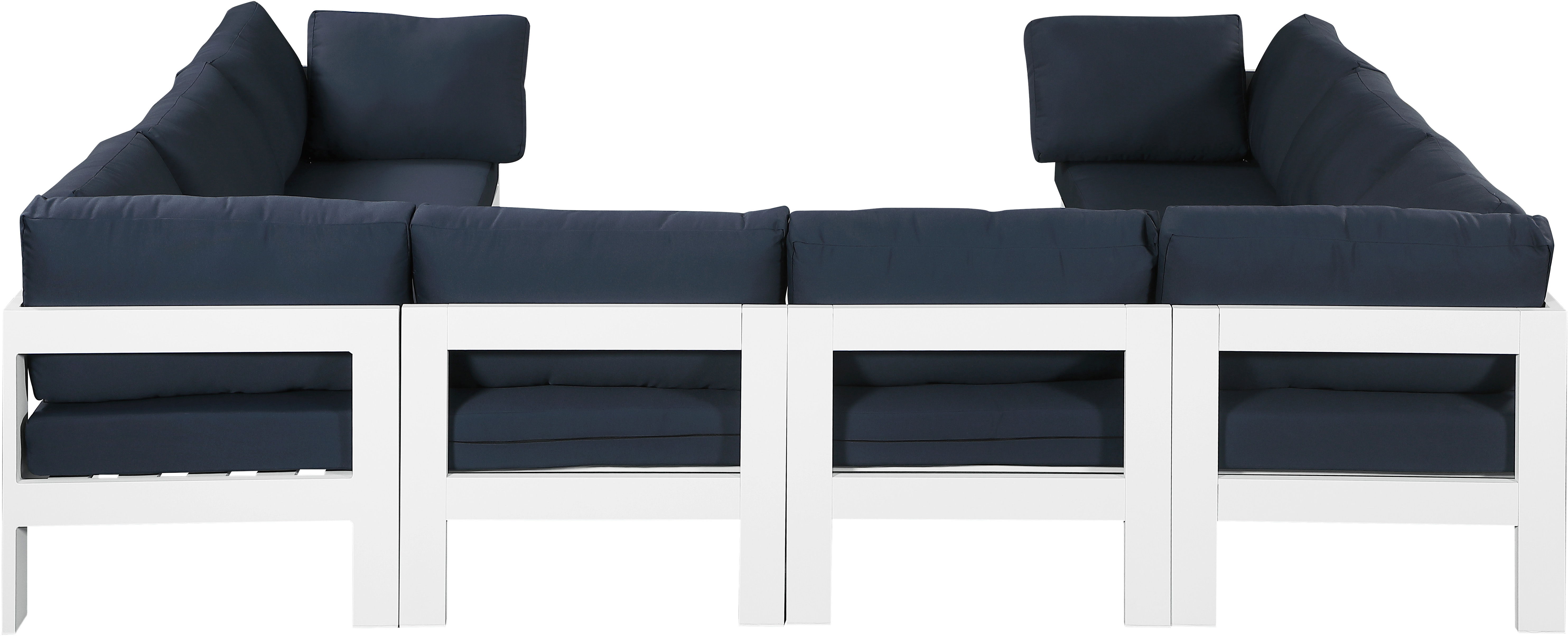 Nizuc - Outdoor Patio 8 Piece Modular U-Shaped Sectional With White Frame - Navy