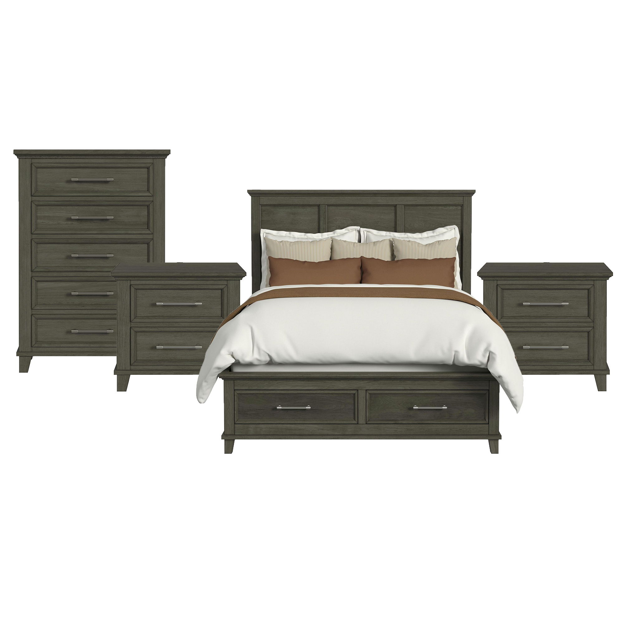 Queen · 4 Pc · Bedroom Set With 2 Nightstands & Chest
