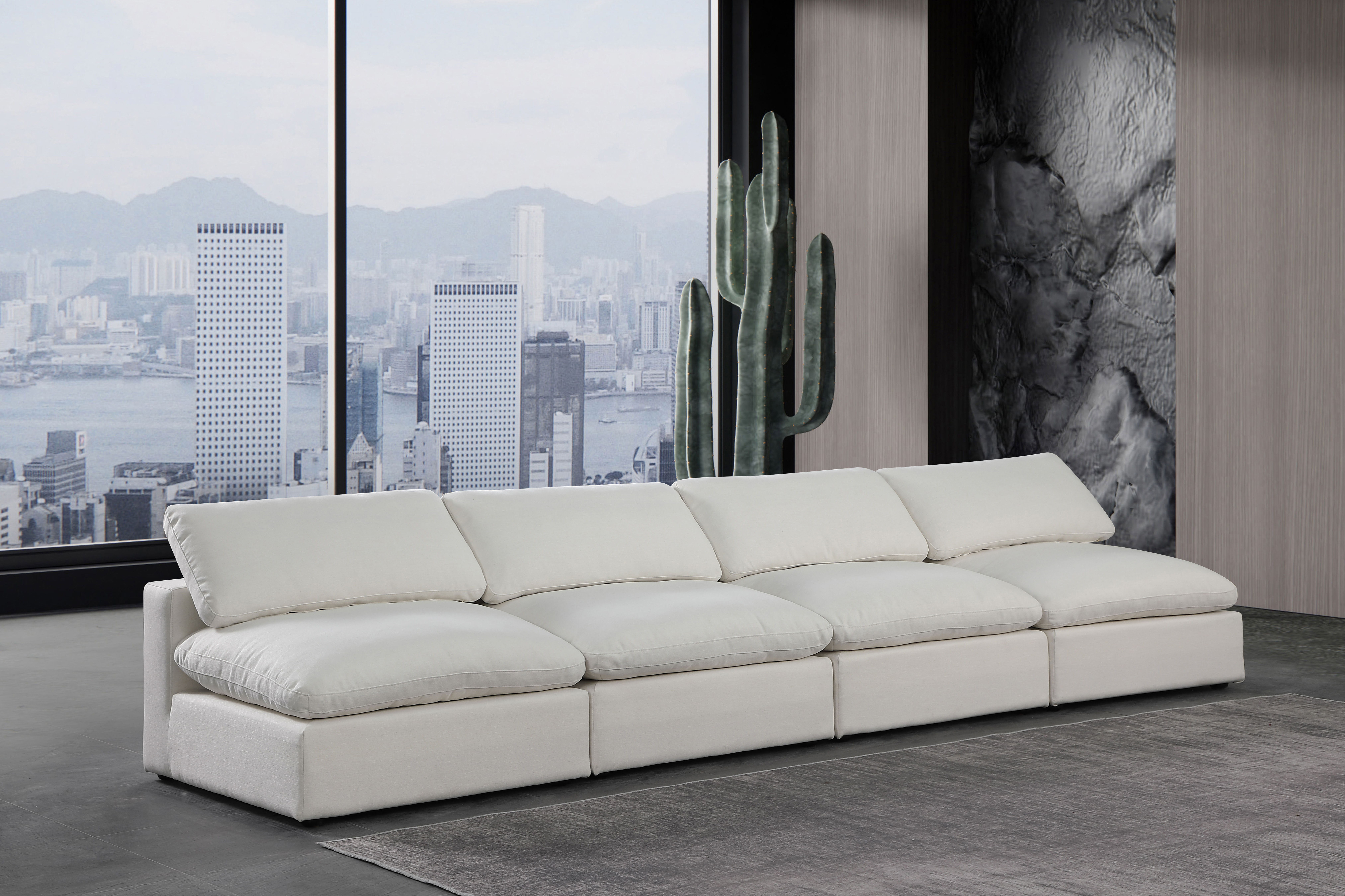 Comfy - Linen Modular Armless Sofa 4 Pieces - Cream