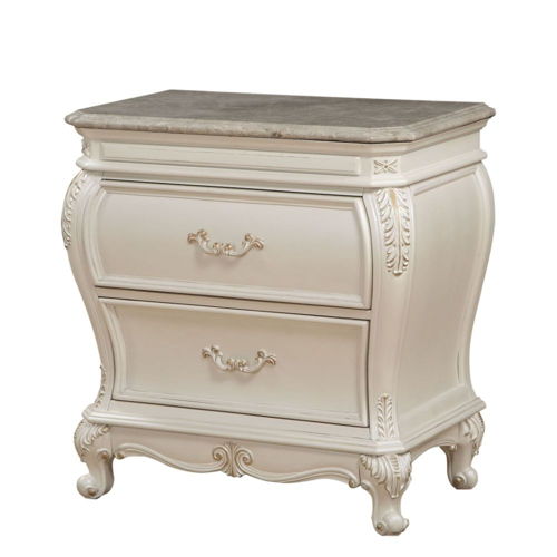 Chantelle - Nightstand With Marble Top - Pearl White, white