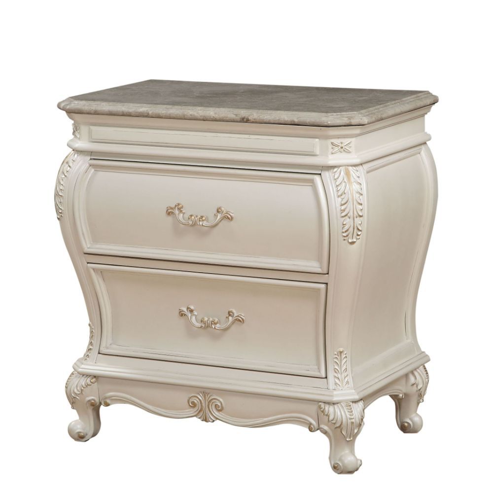 Chantelle - Nightstand With Marble Top - Pearl White, white