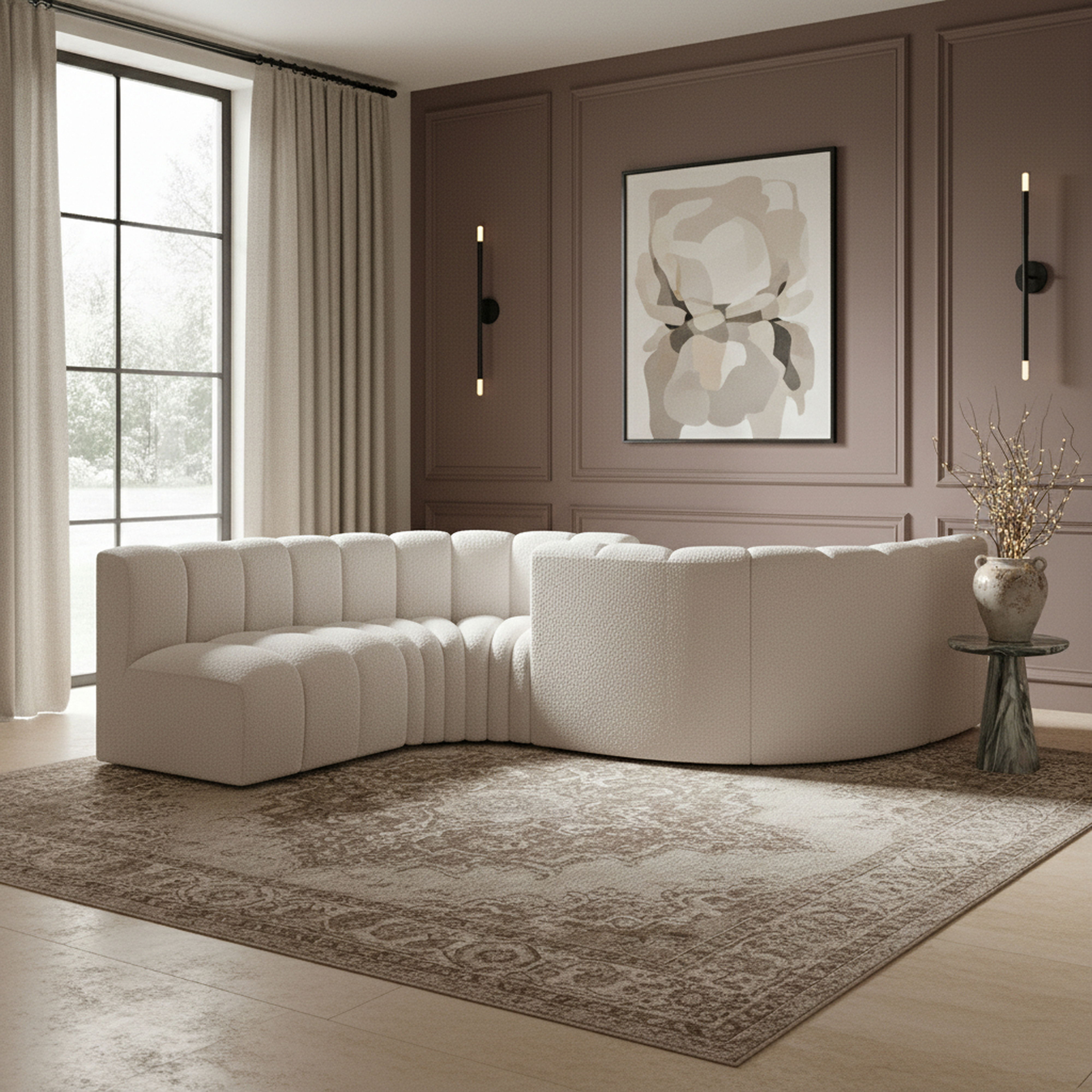 Arc - Boucle Fabric 6 Piece Modular Sofa - Cream