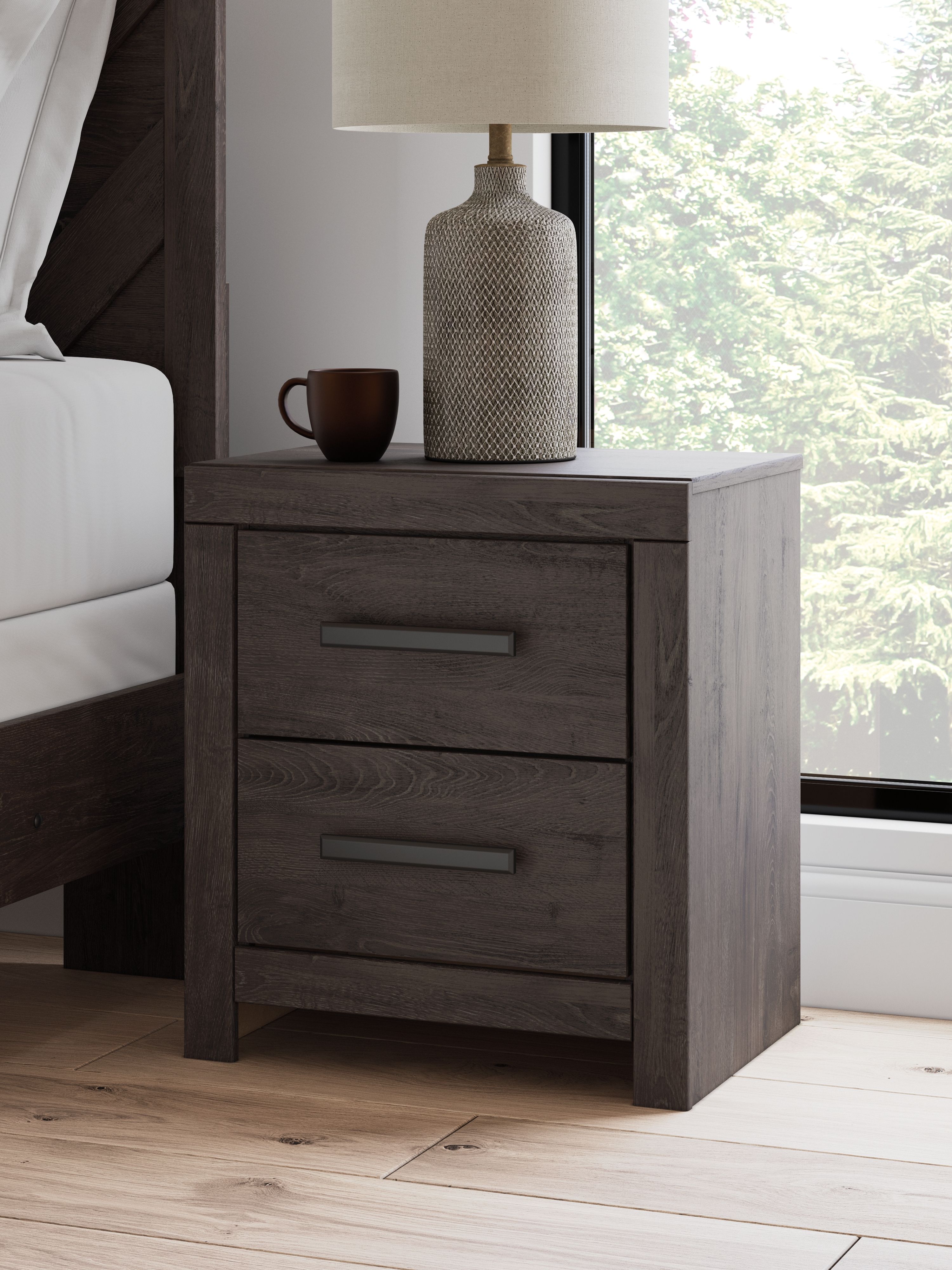 Ashley Furniture Prendonea - 6 Pc. - Dresser, Mirror, Twin Panel Bed, 2 Nightstands - Charcoal - Image 12
