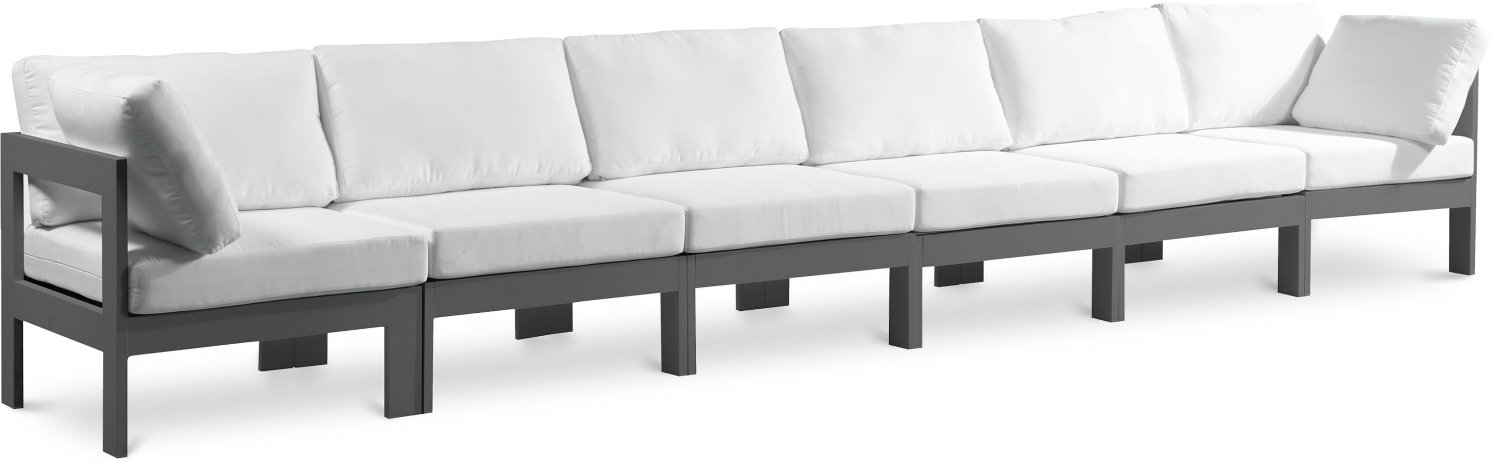 Nizuc - Outdoor Patio 6 Seat Modular Sofa With Gray Frame - White
