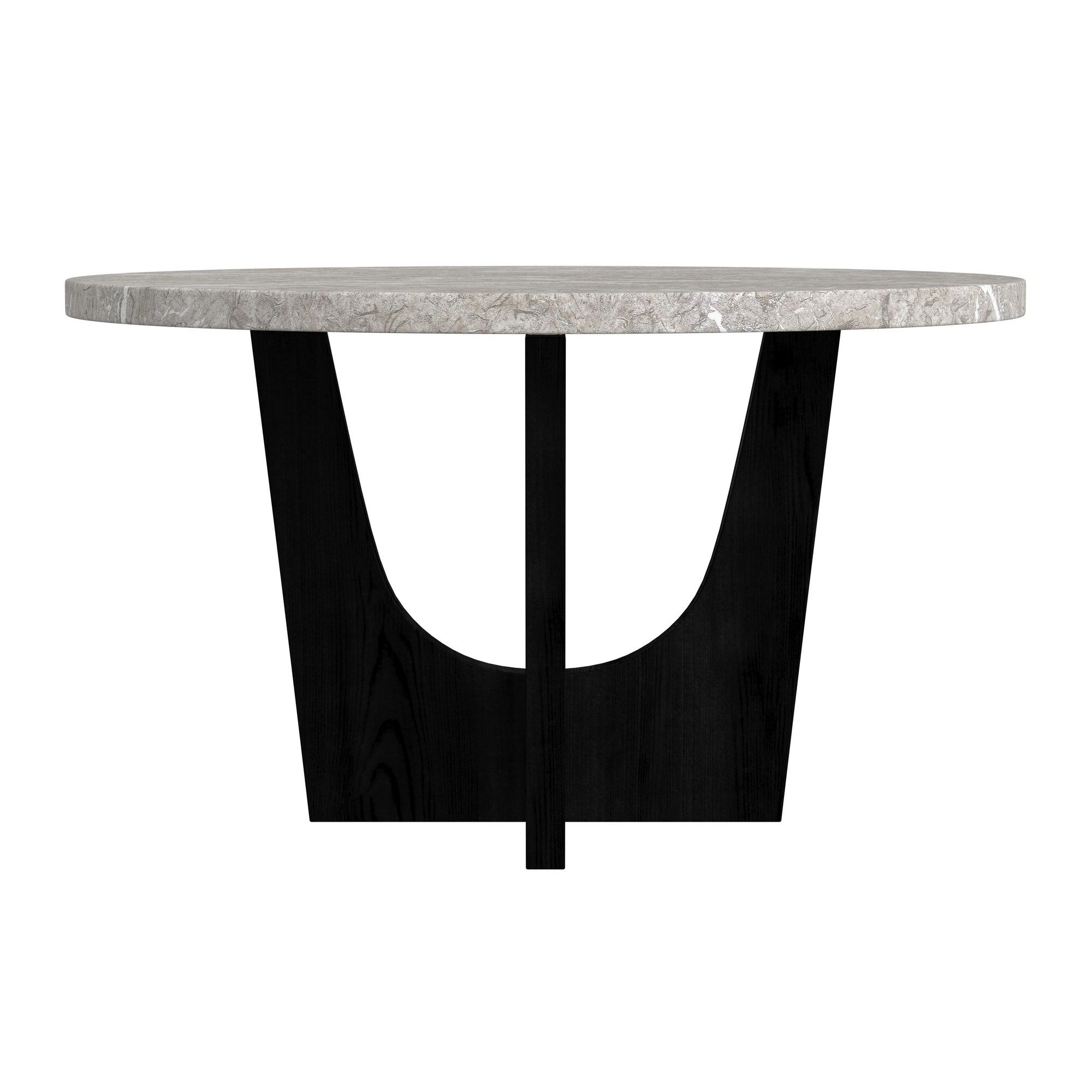 Oregon - Round Dining Table With Faux Marble Top - Black / Gray