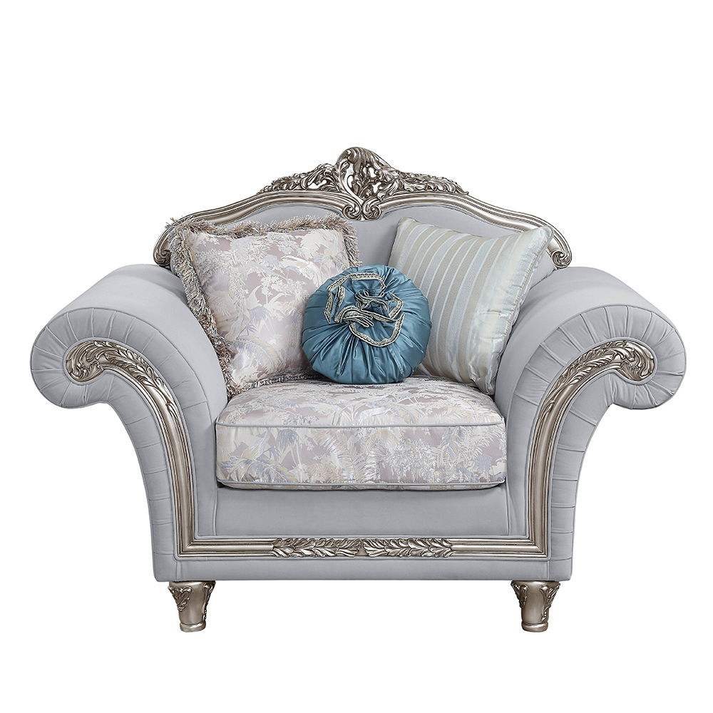 Pelumi - Chair With 3 Pillows - Light Gray Linen & Platinum, gray, view 7
