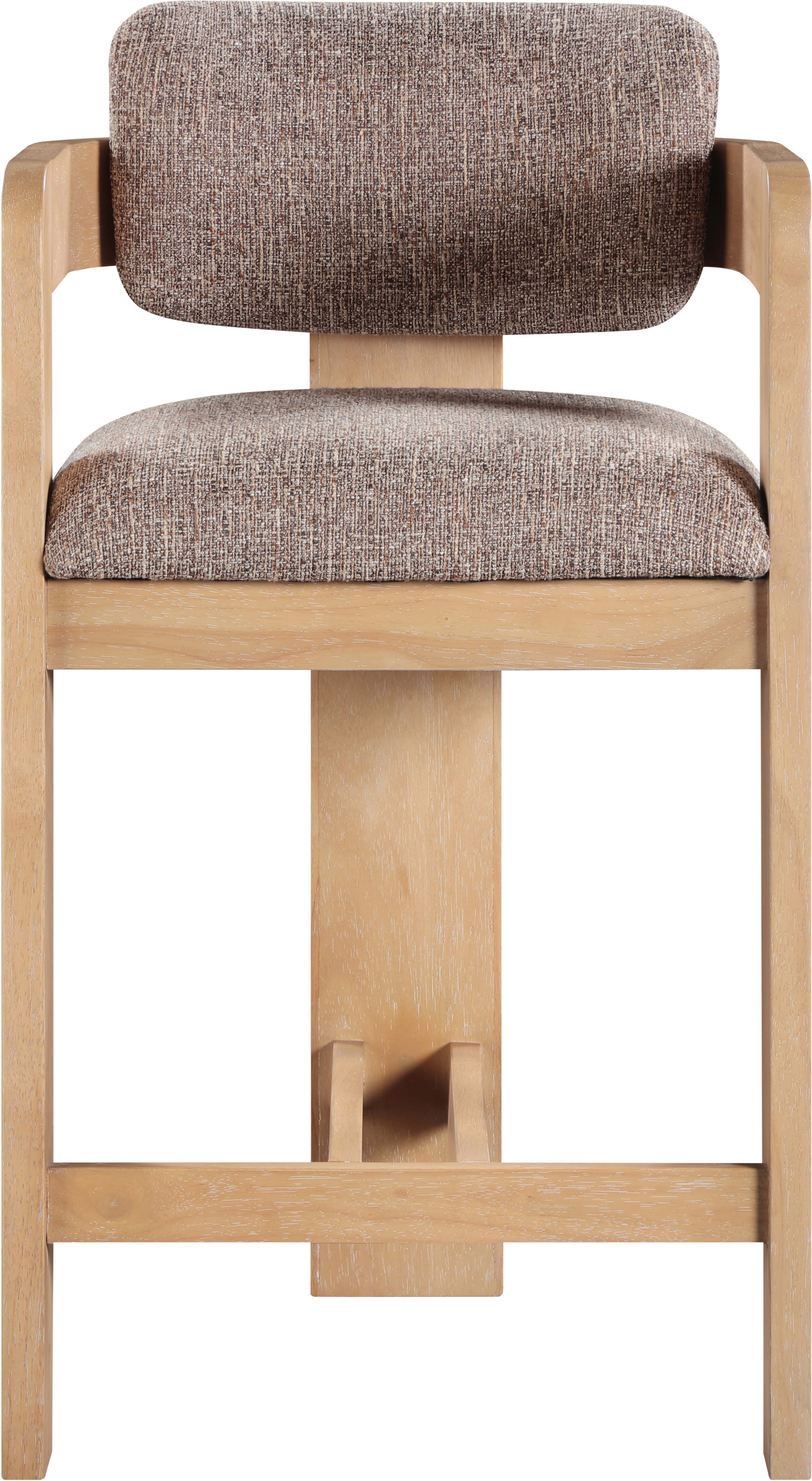 Sacha - Linen Stool With Natural Base - Brown
