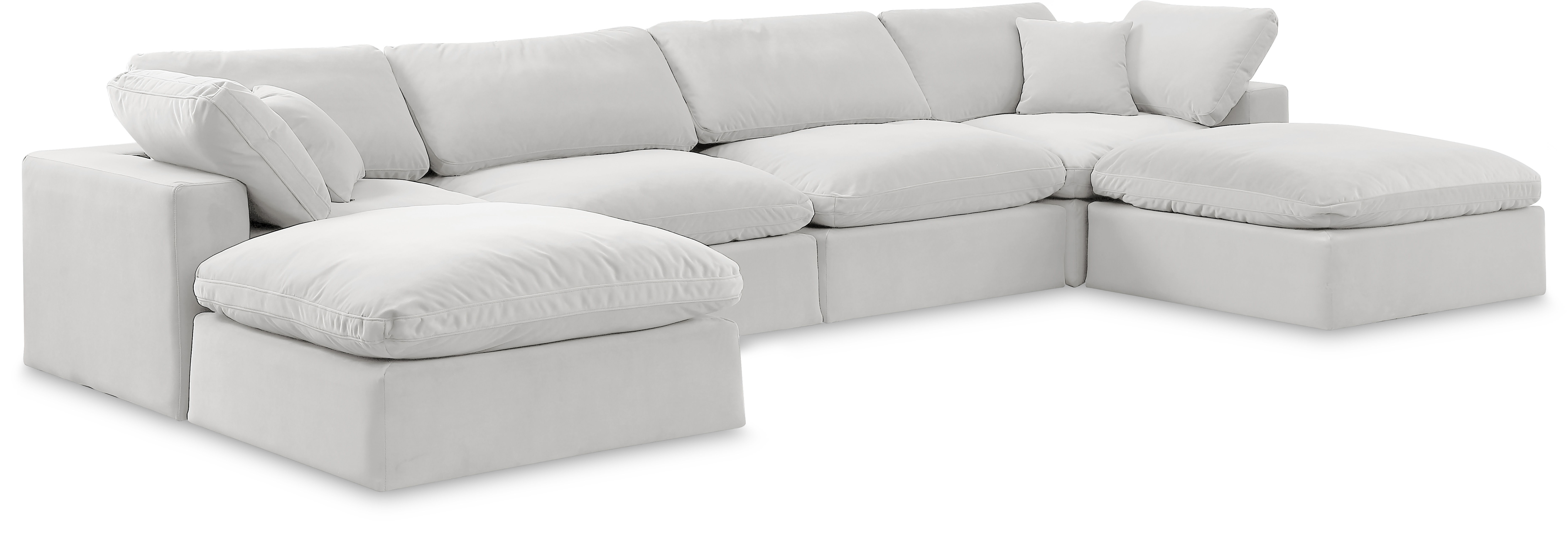 Comfy - 6 Piece Velvet Modular Double Chaise Sectional - White