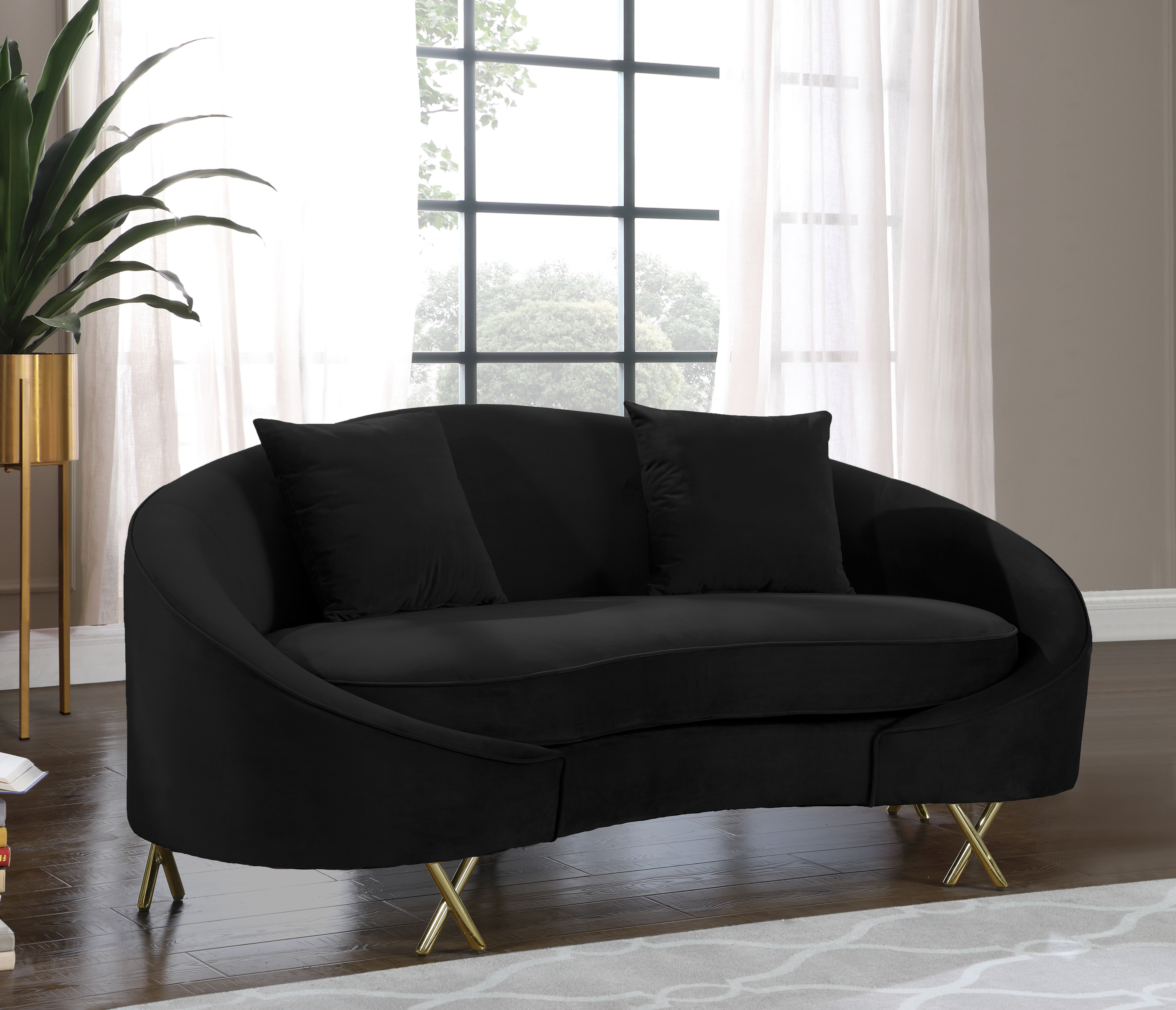 Serpentine Black Velvet Loveseat New Lots Furniture Online Store