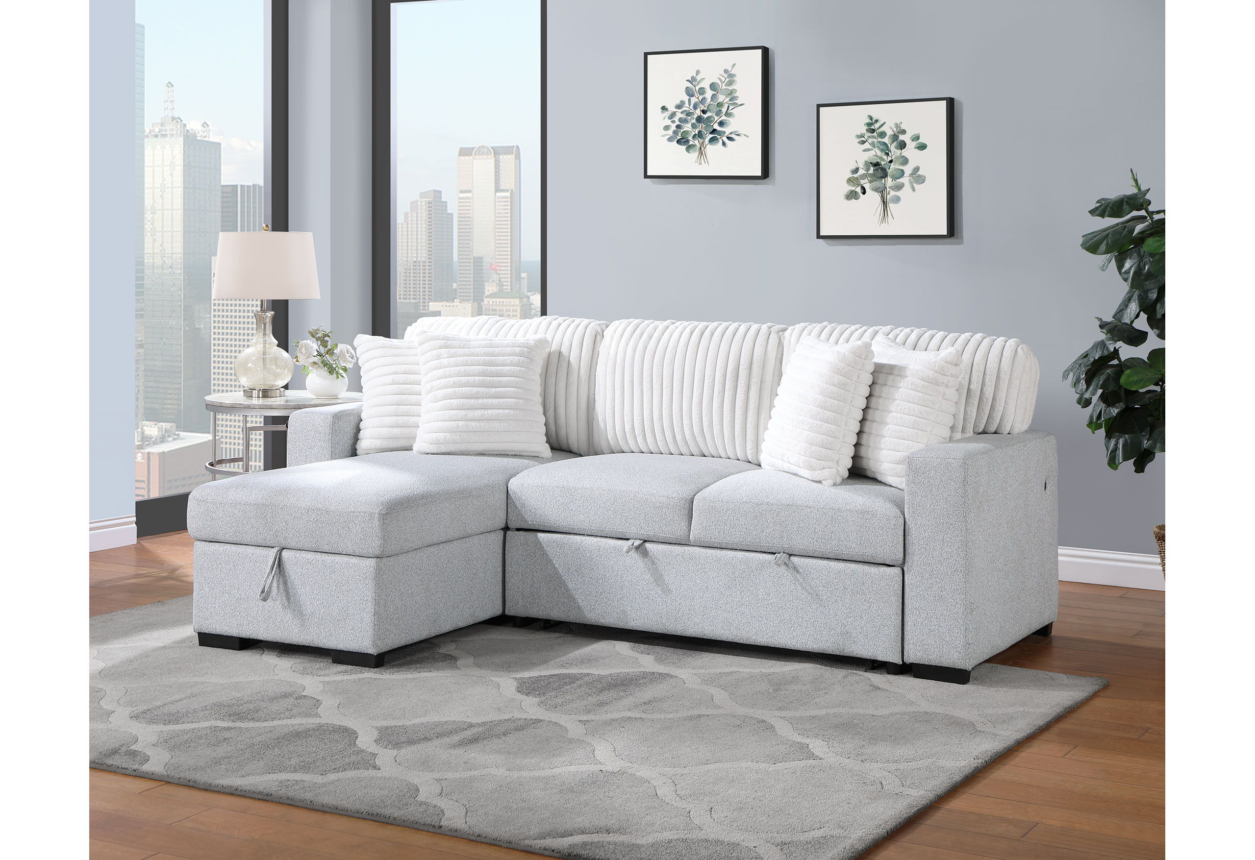 U0204 - Reversible Chaise With Storage - Light Gray / White