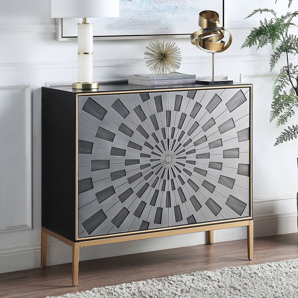 Quilla - Console Cabinet - Black, Gray & Brass, dark gray