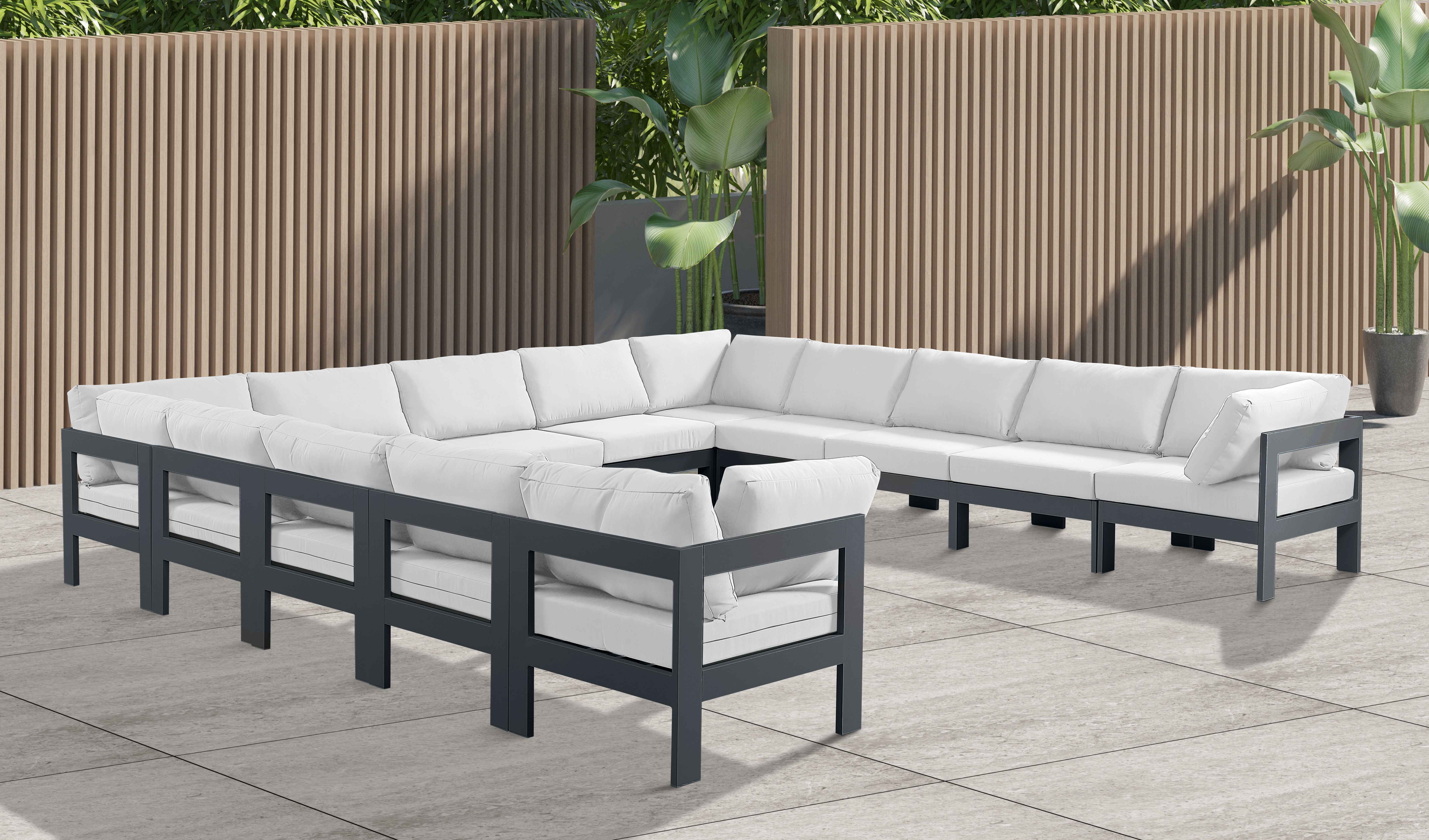 Nizuc - Outdoor Patio 13 Piece Modular Sectional With Gray Frame - White