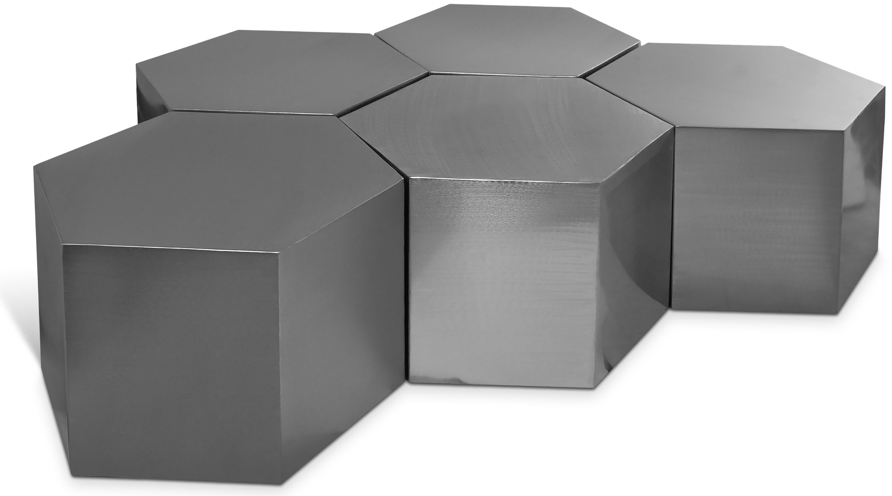 Hexagon - Coffee Table Modular Shape 5 Piece - Pearl Silver