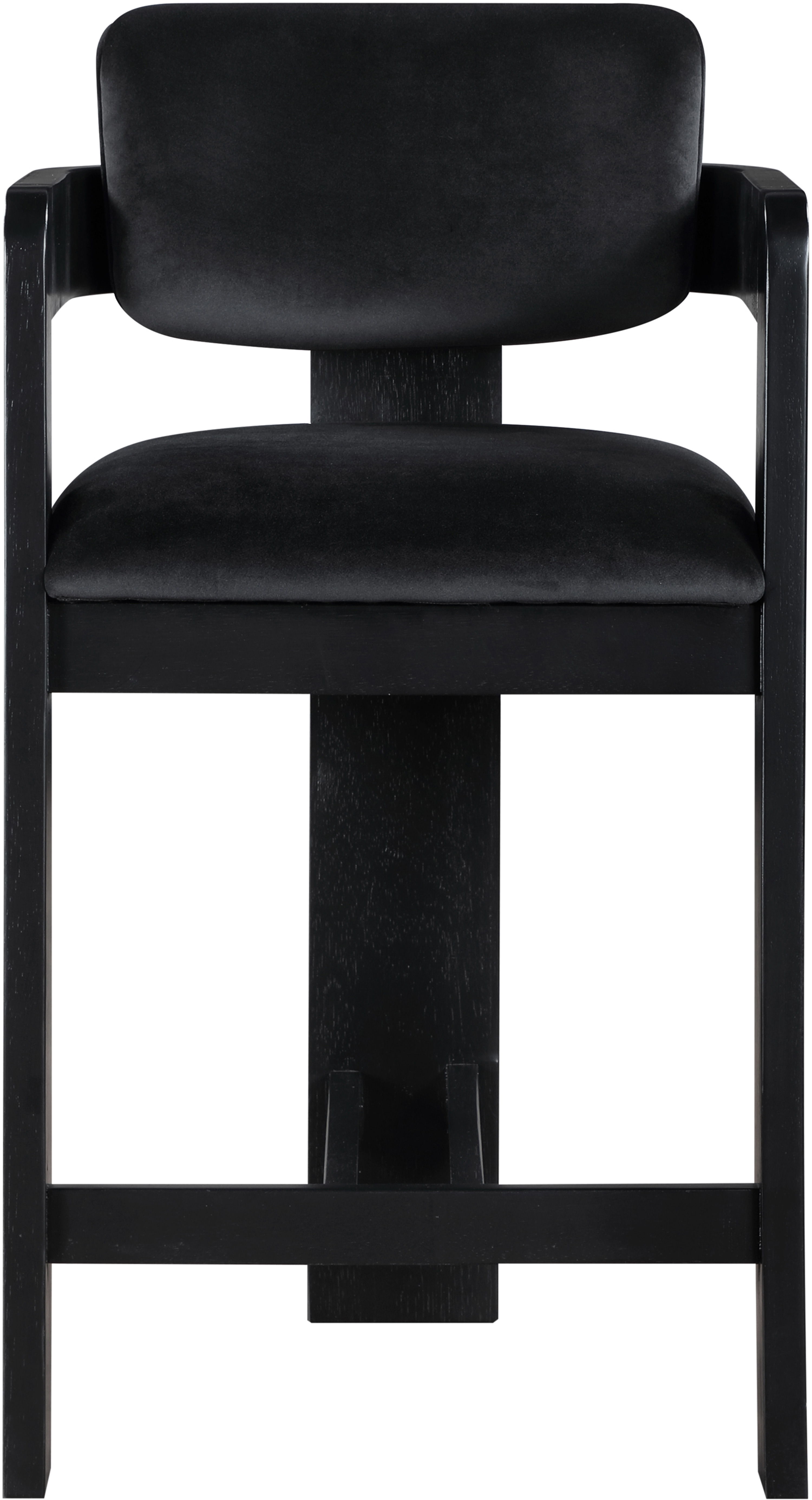 Sacha - Velvet Stool With Black Base - Black