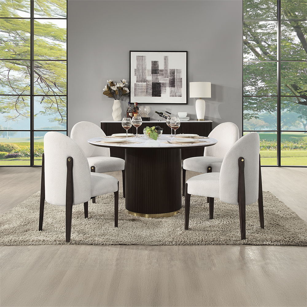 Clayten - Round Dining Table With Marble - White Natural Marble Top & Espresso, white, view 3